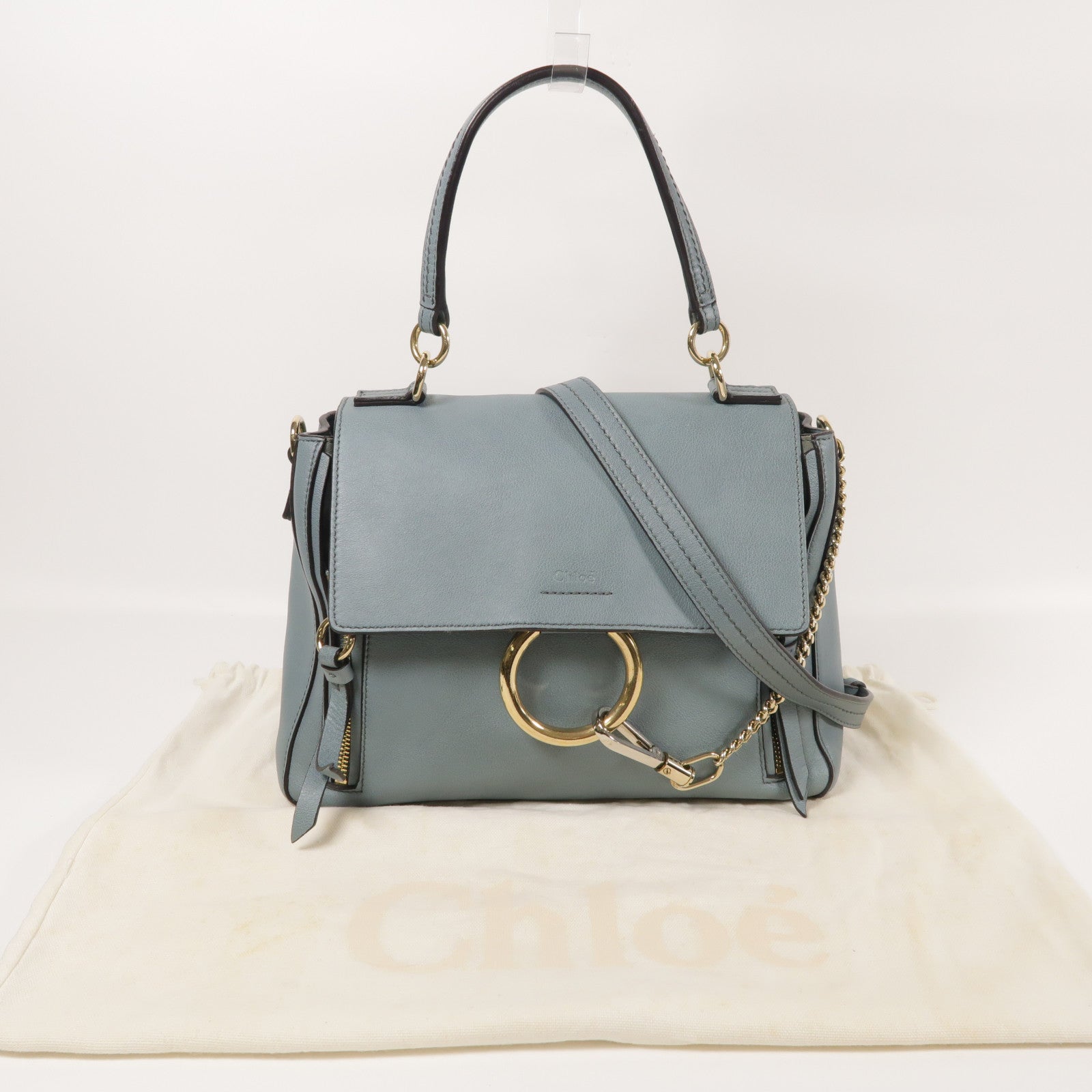 Chloe GHW Faye Day 2way Shoulder Bag Calfskin Leather Blue