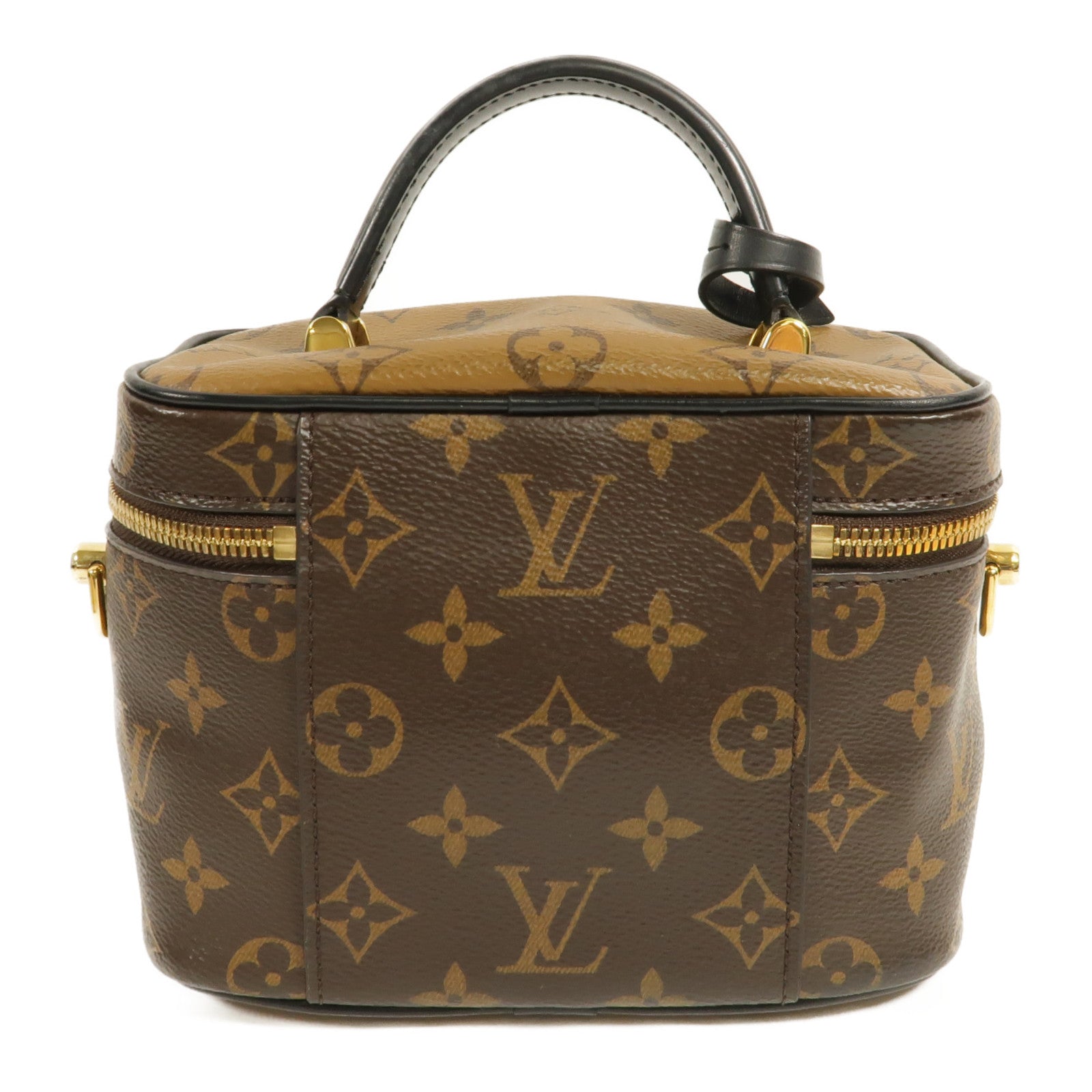 LOUIS VUITTON Monogram Reverse Vanity PM金扣手挽肩背兩用袋棕色