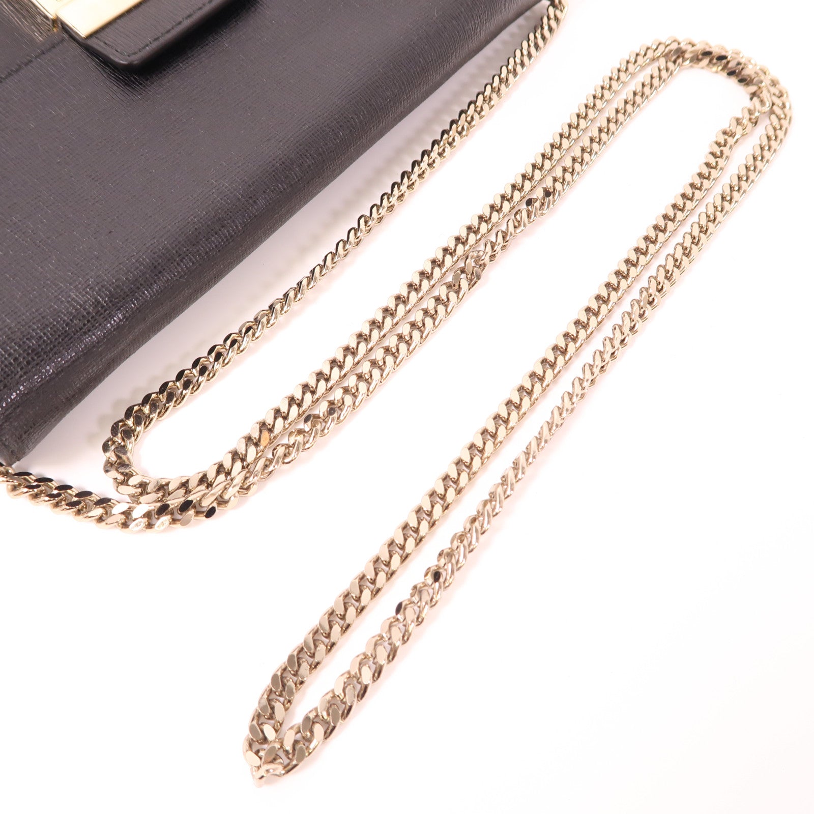 Furla 塗層帆布Chain Shoulder金扣鏈帶肩背袋