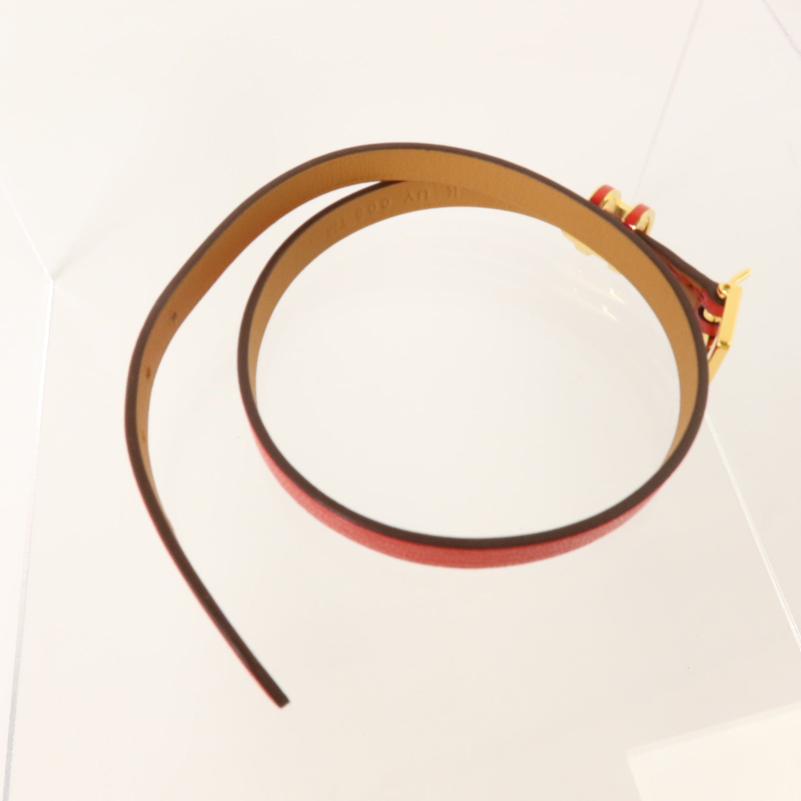 HERMES Chevre皮革Pop H Double Tour Bracelet金扣手鏈Rouge Casaque