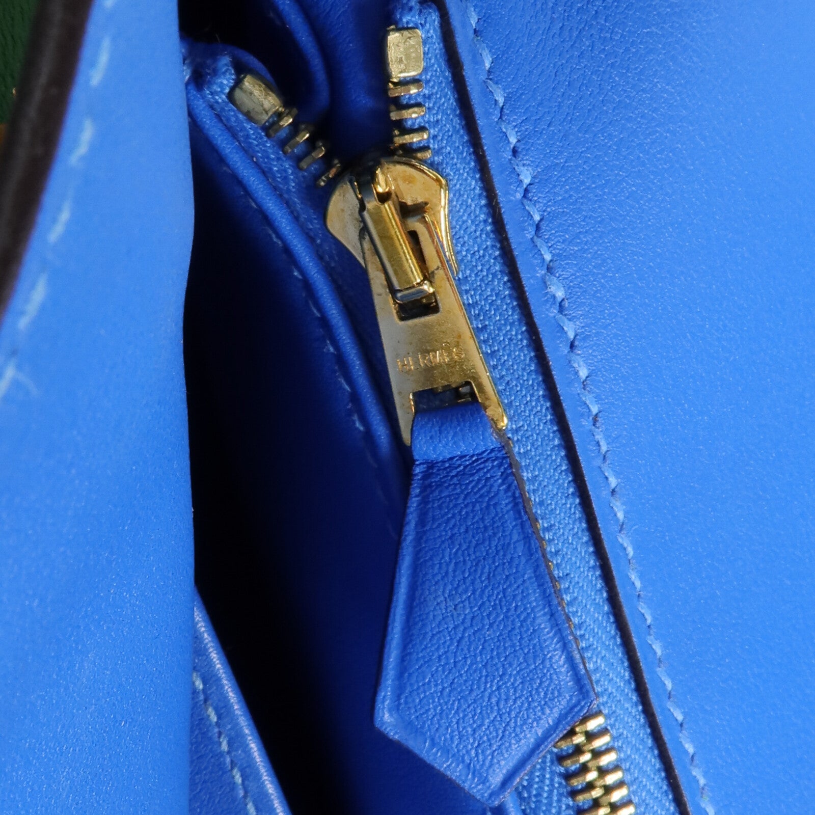 HERMES Swift皮革Birkin 25金扣手挽袋Bambou/Bleu Hydra