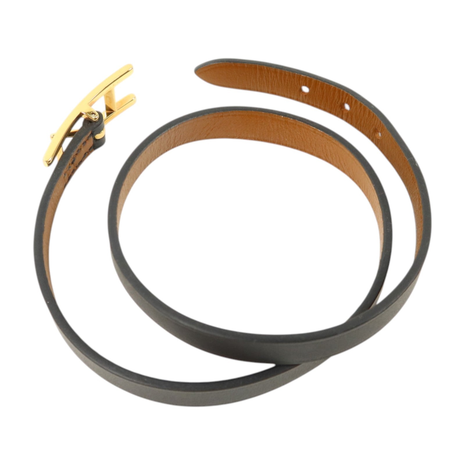 HERMES Swift皮革Behapi Double Tour金扣手鏈Noir/Fauve