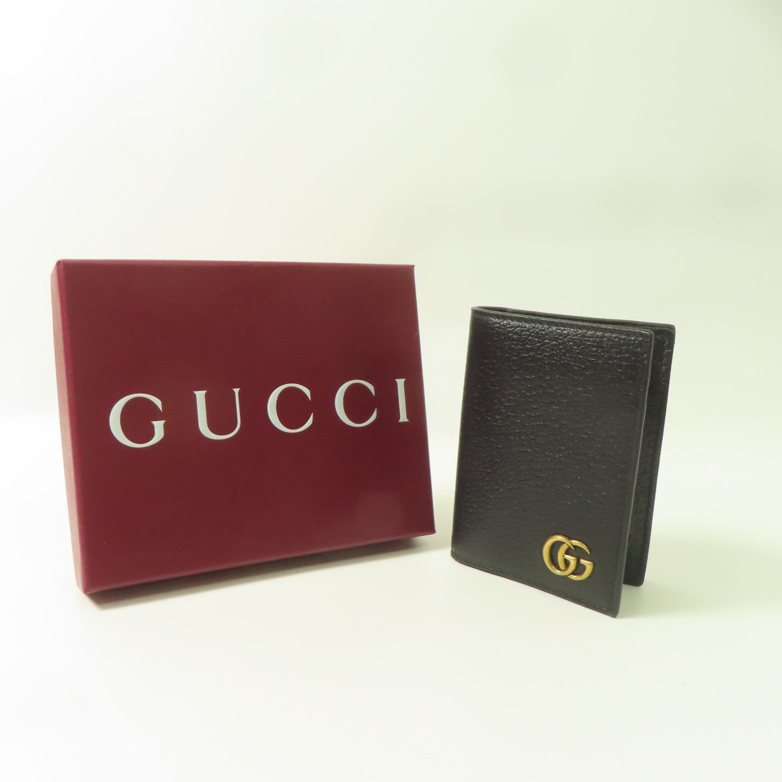 GUCCI 牛皮皮革Card Case金扣折疊錢包黑色