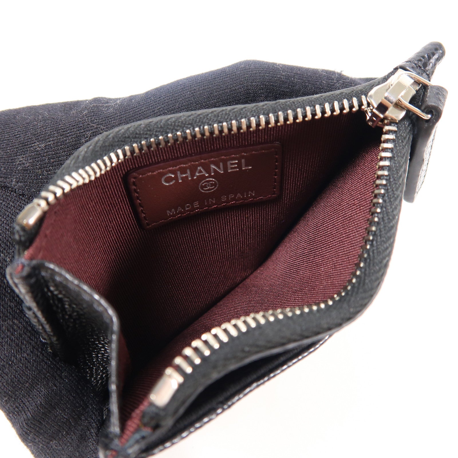 CHANEL 菱格Caviar皮革Card case銀扣卡片套黑色