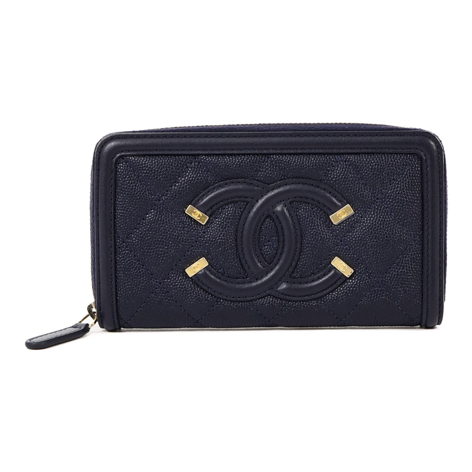 CHANEL 牛皮皮革CC Filigree Zipper Medium長錢包