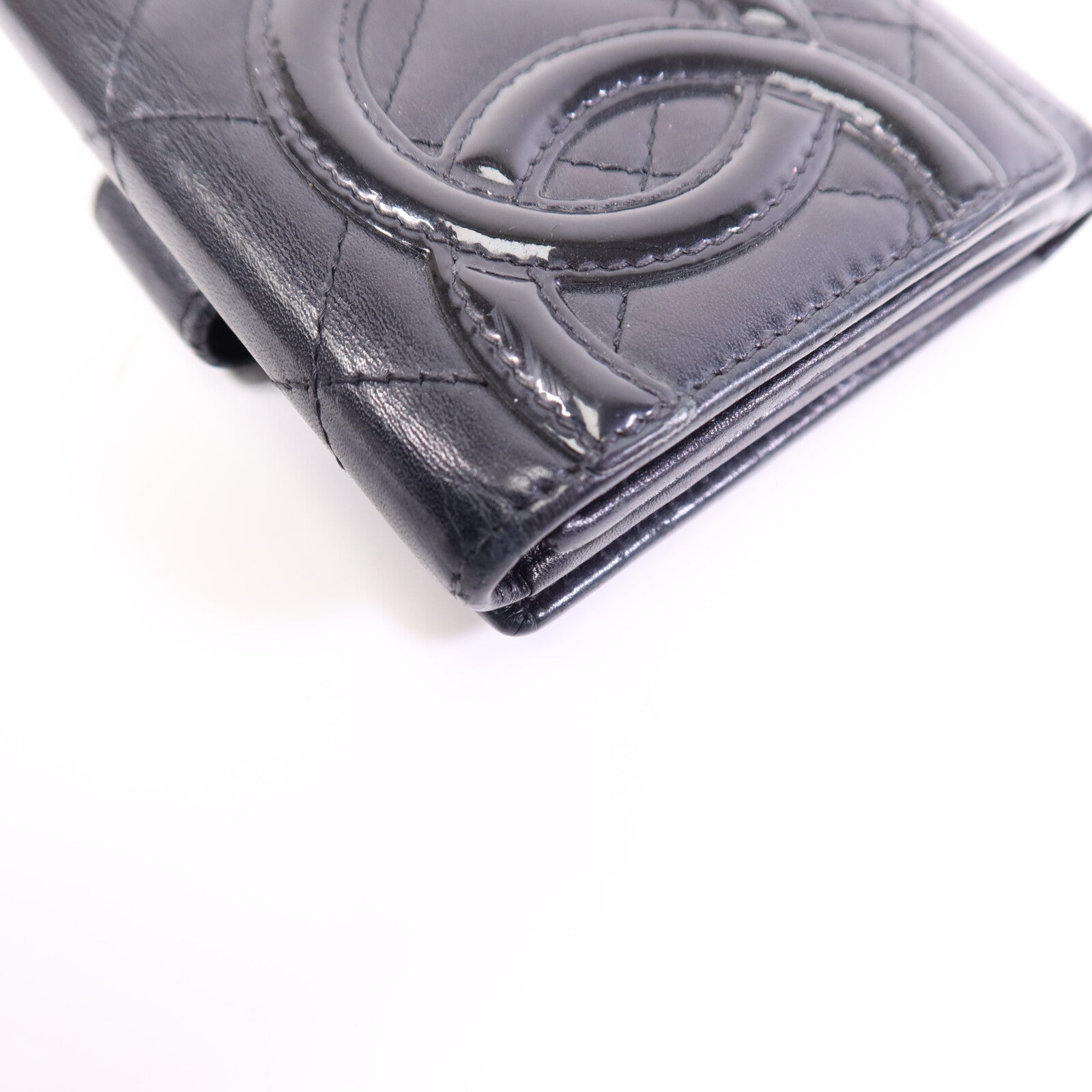 CHANEL 羊皮/漆皮皮革Cambon Wallet銀扣錢包