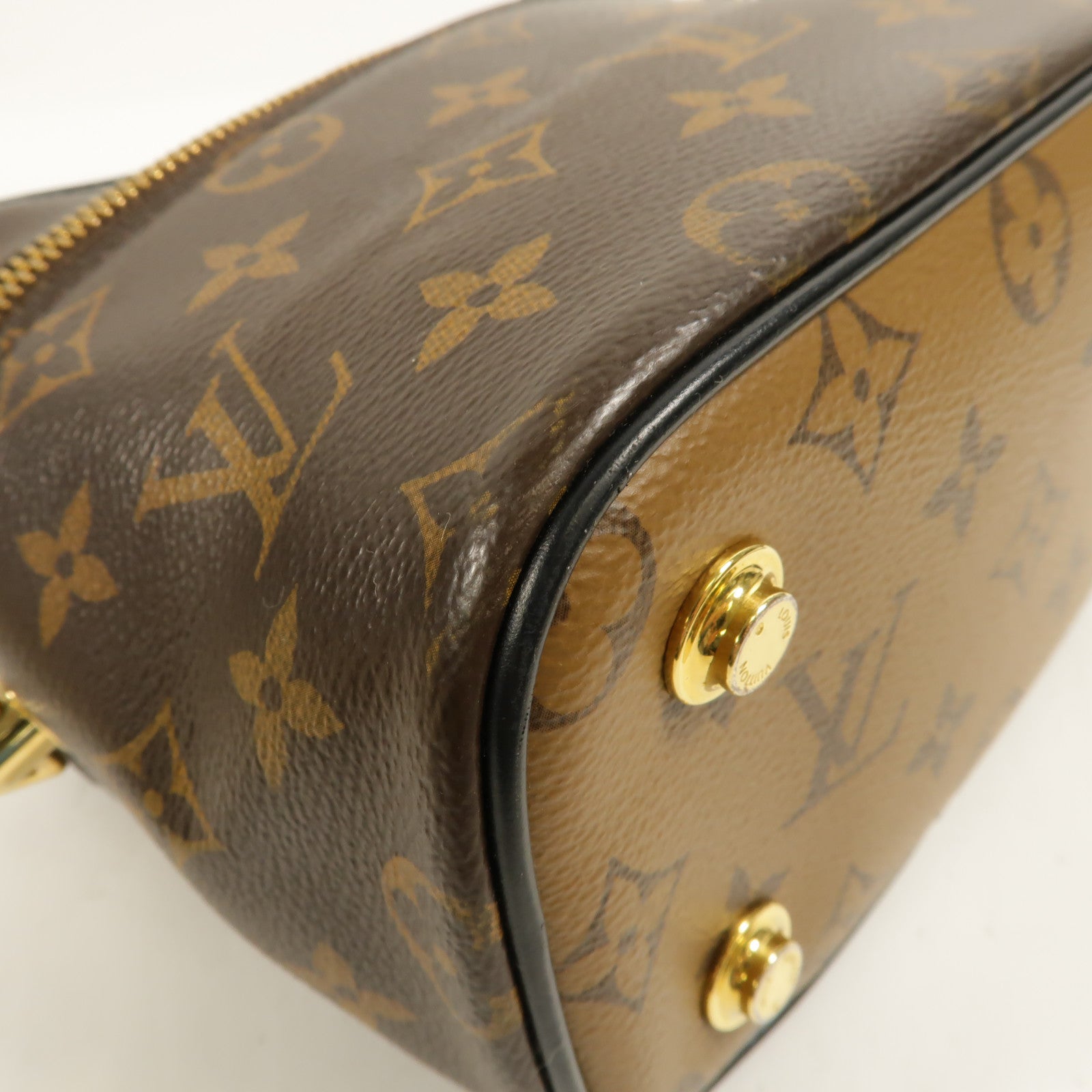 LOUIS VUITTON Monogram Reverse Vanity PM金扣手挽肩背兩用袋棕色