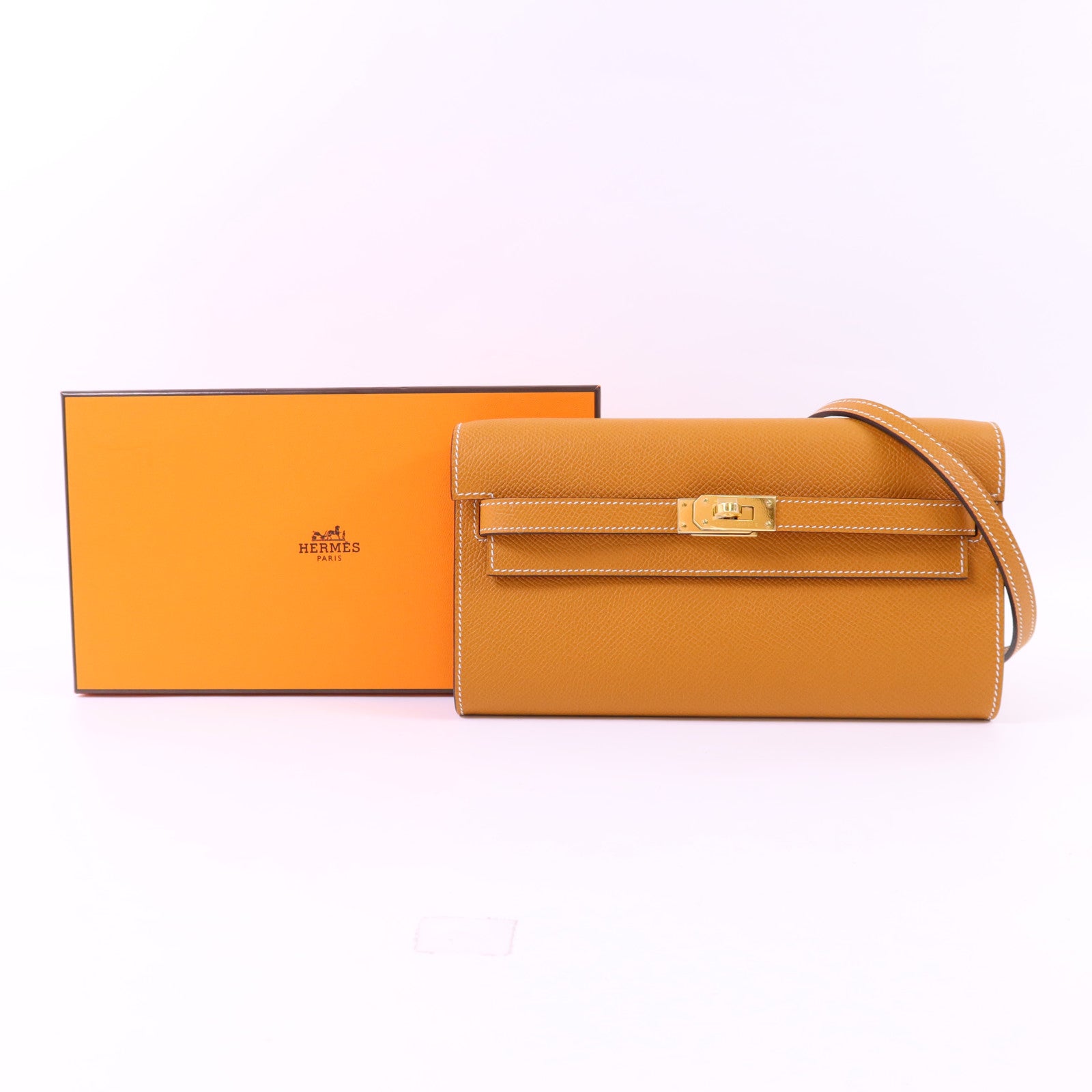 HERMES Epsom皮革Kelly To Go金扣肩背袋Toffee