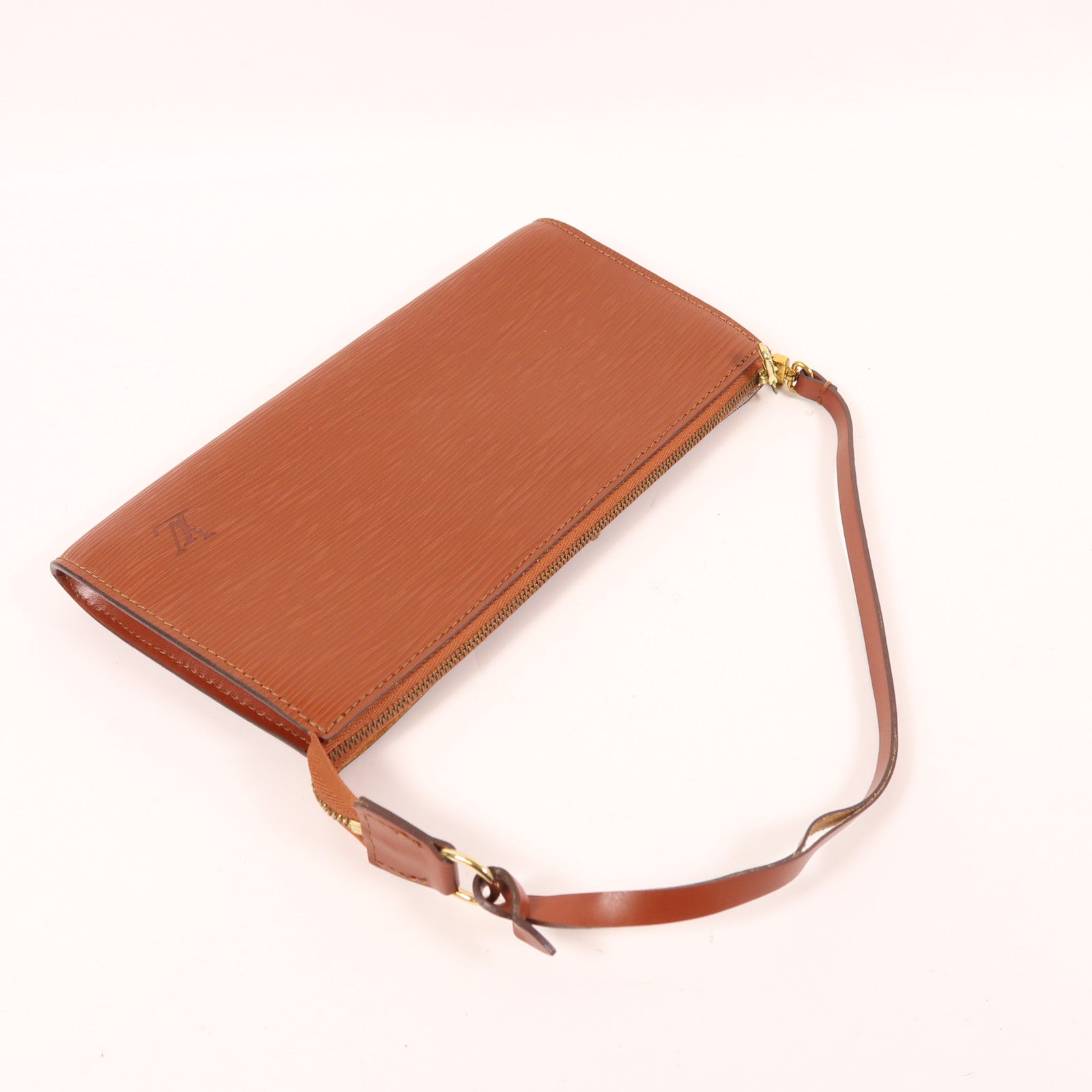 LOUIS VUITTON Epi Pochette Accessories金扣手挽袋焦糖色