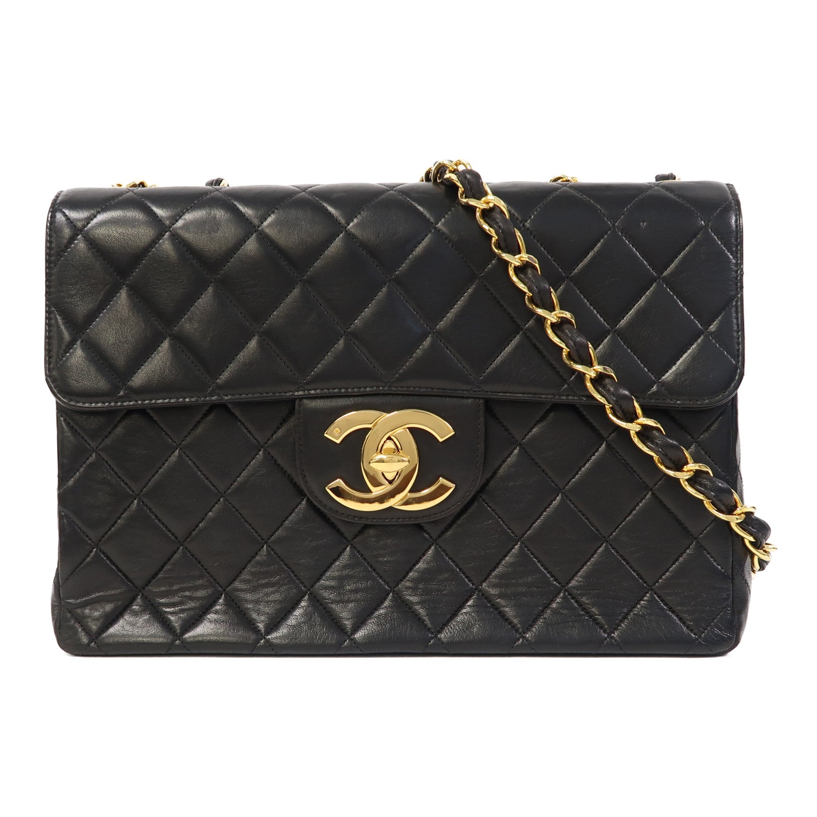 CHANEL 【激減優惠】菱格羊皮皮革Chain Shoulder金扣鏈帶肩背袋黑色