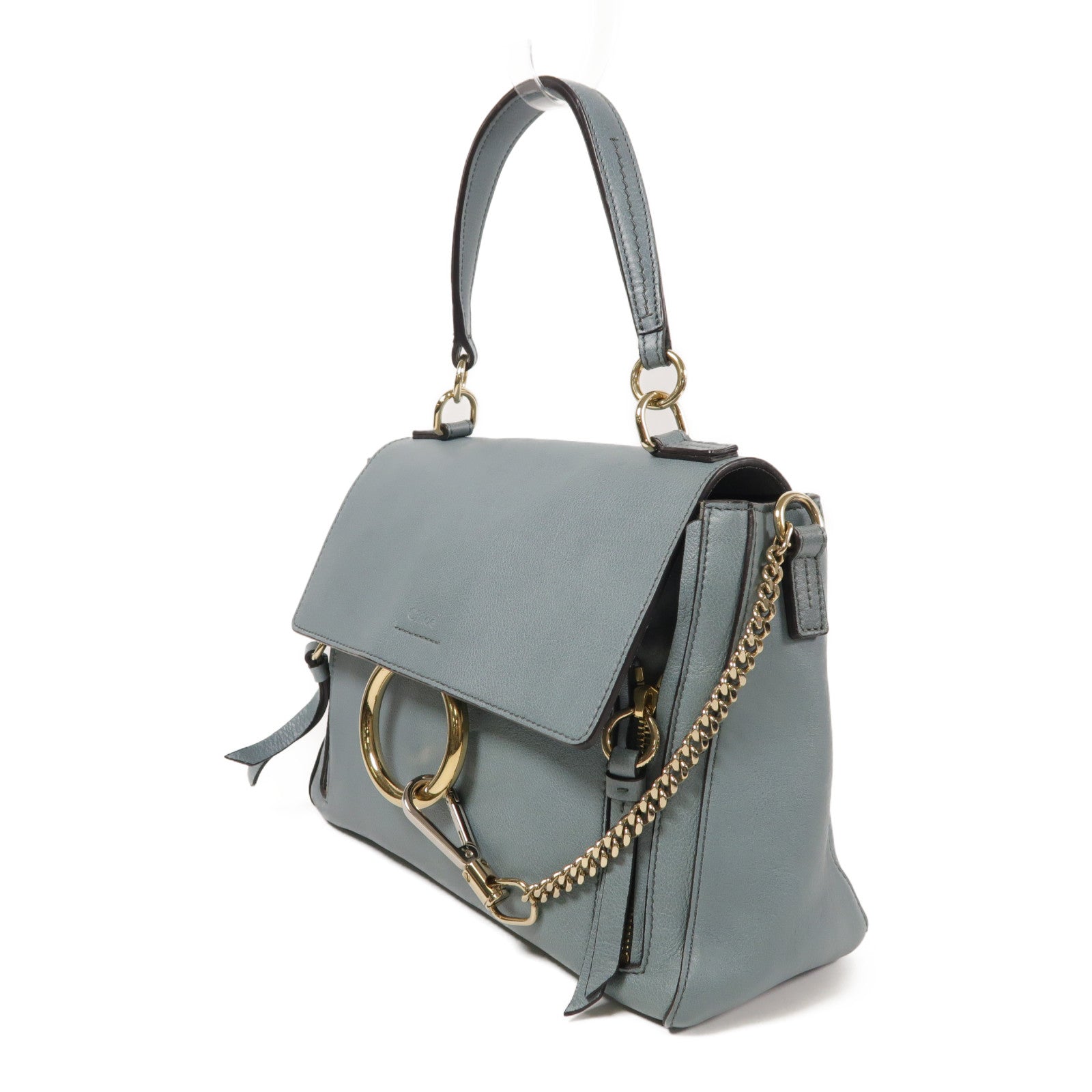 Chloe GHW Faye Day 2way Shoulder Bag Calfskin Leather Blue
