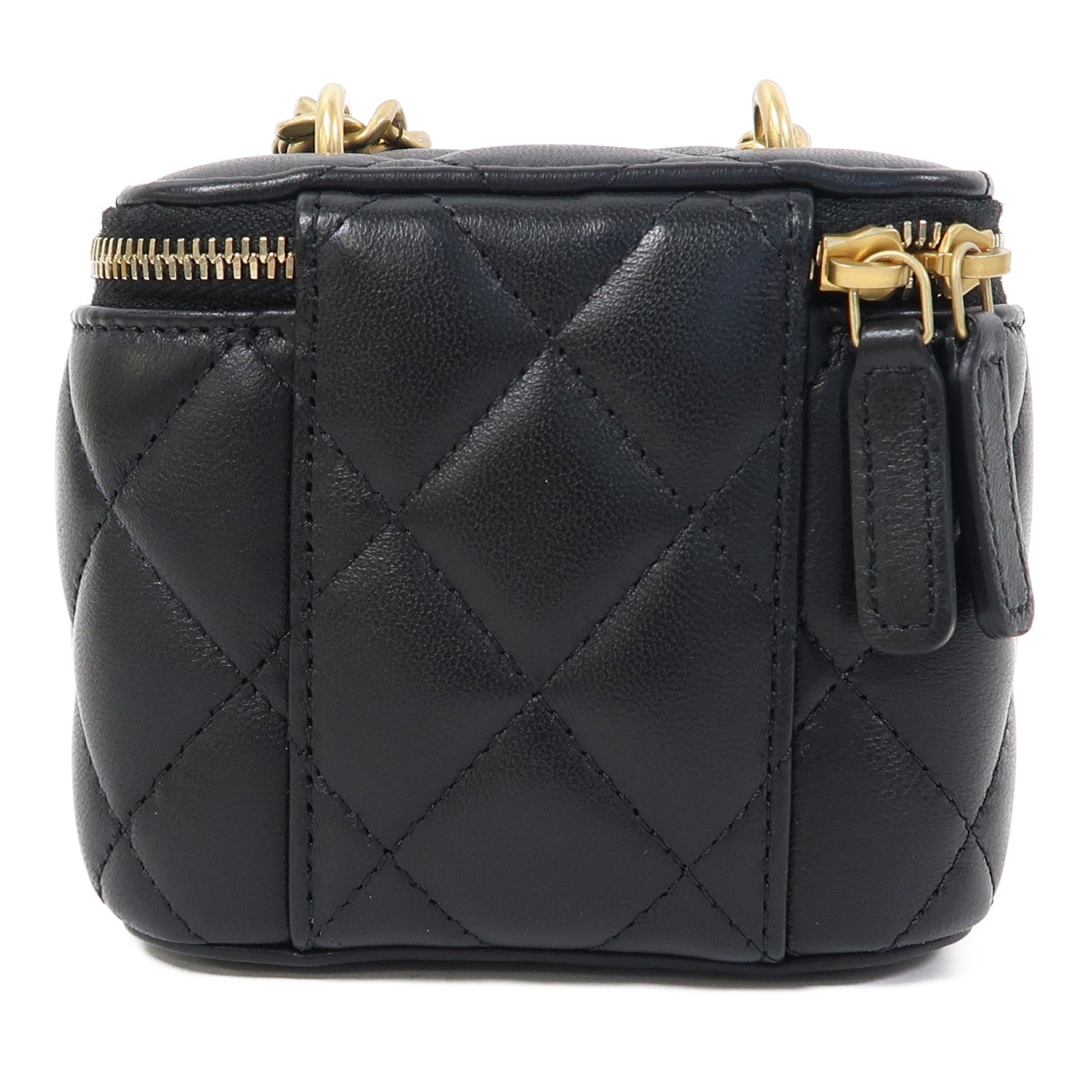 CHANEL 菱格皮革Vanity Case金扣鏈帶肩背袋黑色