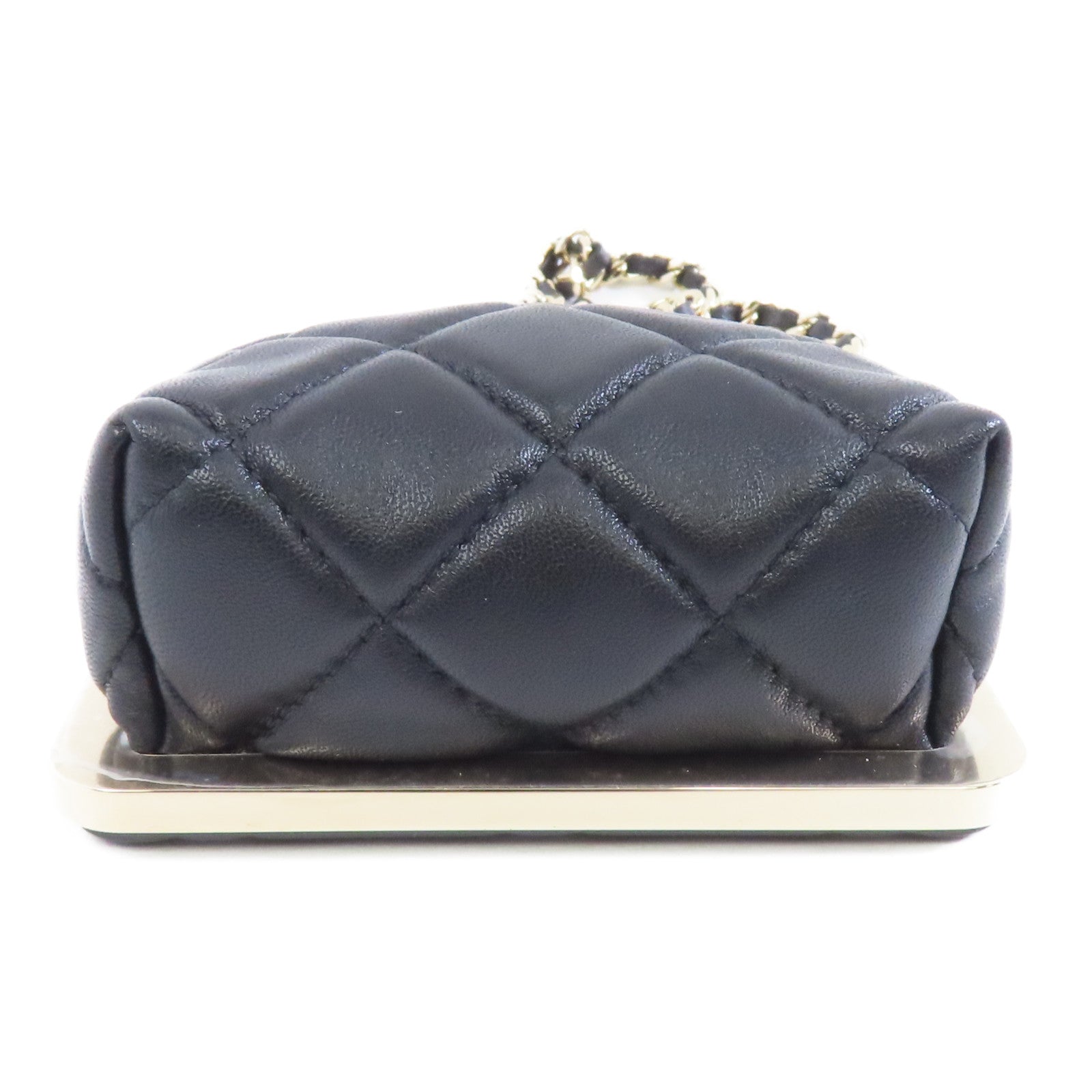 CHANEL 菱格羊皮皮革Chain Shoulder金扣鏈帶肩背袋黑色