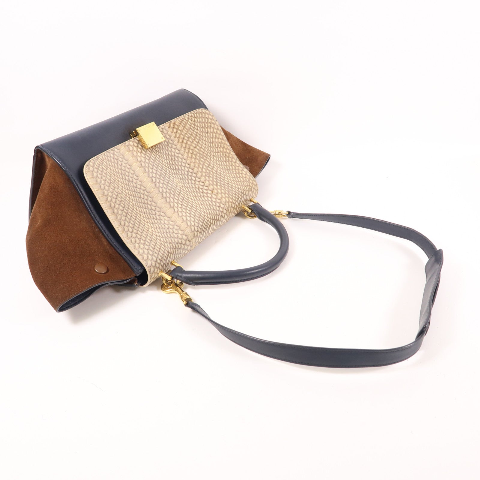 CELINE 牛皮/麂皮/蛇皮皮革Trapeze金扣手挽肩背兩用袋