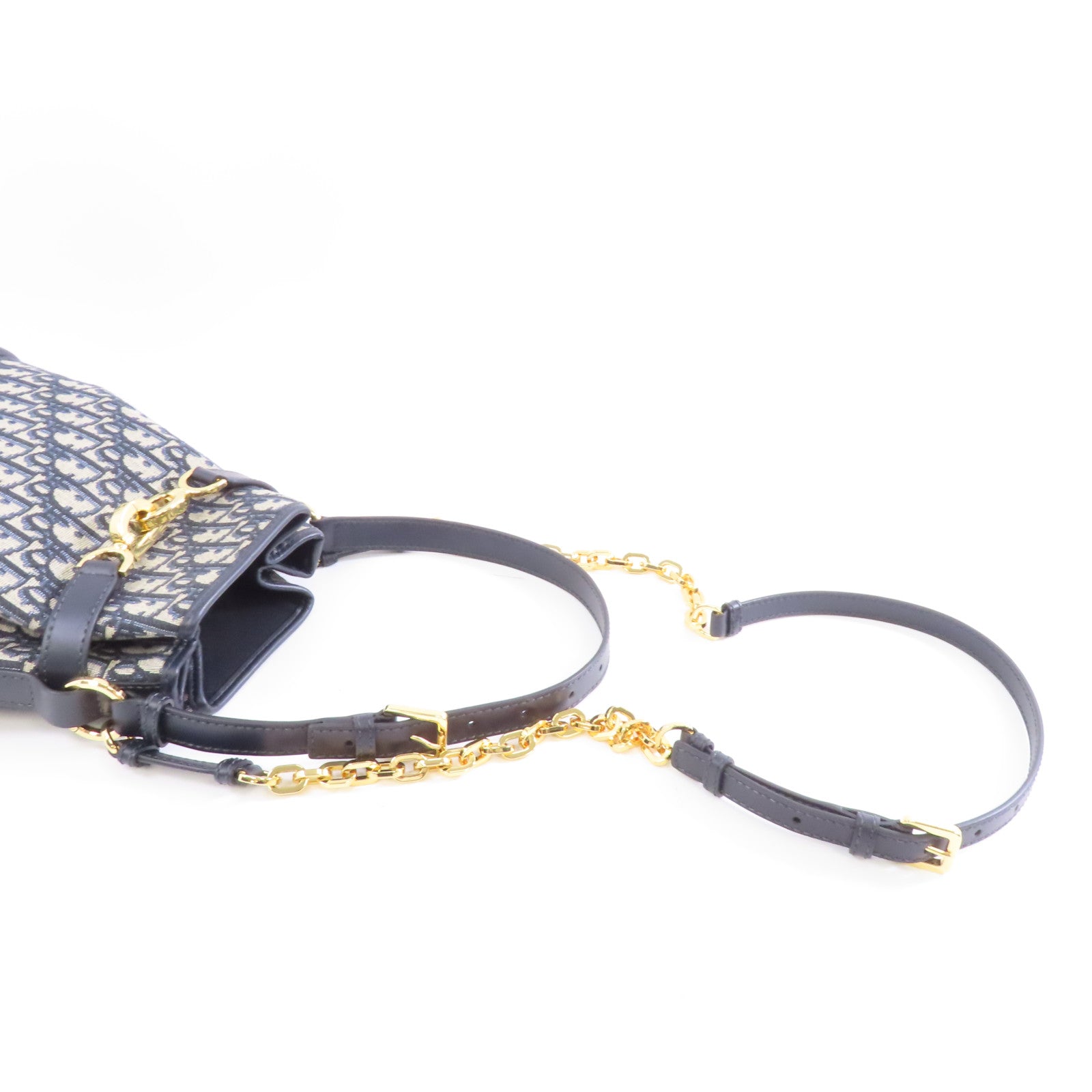 Dior 帆布Oblique Medium C'est Bag金扣手挽肩背兩用袋藍色