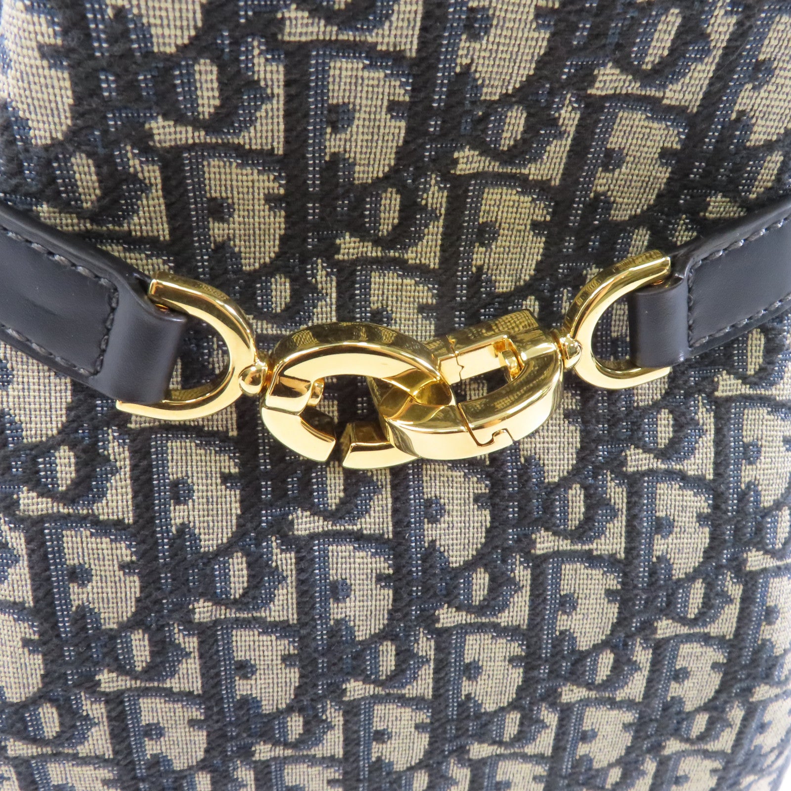 Dior 帆布Oblique Medium C'est Bag金扣手挽肩背兩用袋藍色