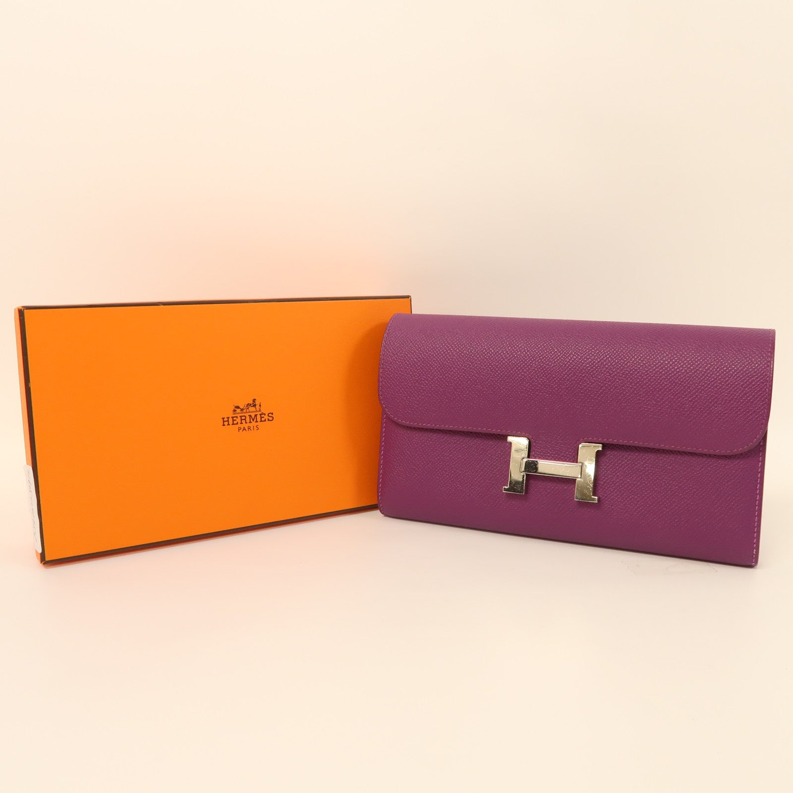 HERMES Epsom皮革Constance Long Wallet銀扣長錢包海葵紫色
