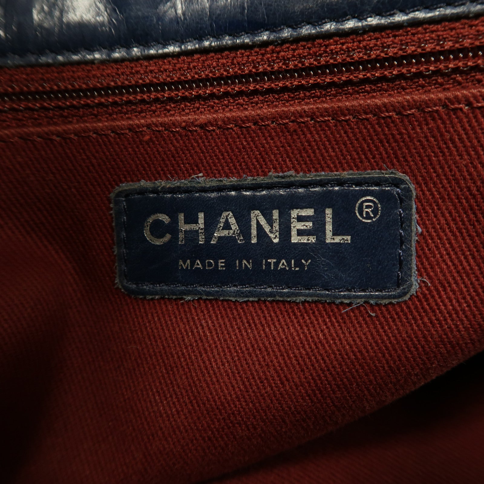 CHANEL 菱格牛皮皮革Chain Shoulder銀扣鏈帶肩背袋藍色