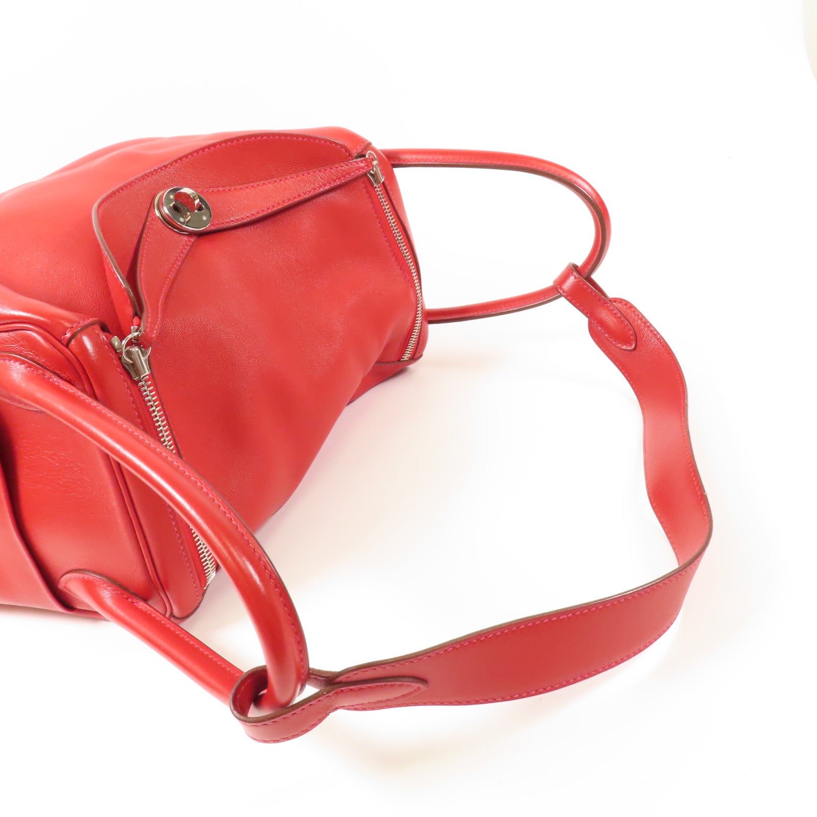 HERMES Swift皮革Lindy 30銀扣手挽肩背兩用袋Rouge Tomate