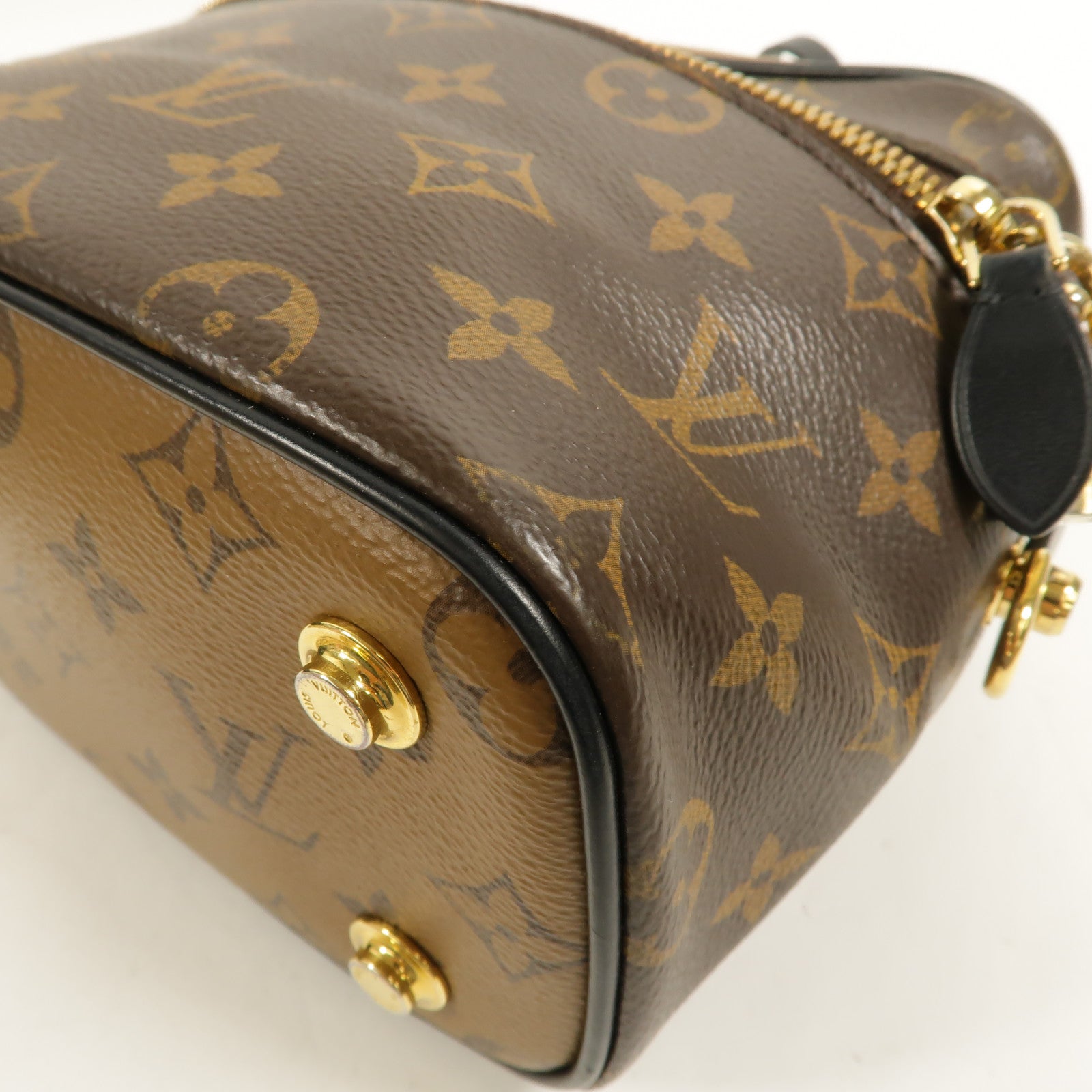 LOUIS VUITTON Monogram Reverse Vanity PM金扣手挽肩背兩用袋棕色