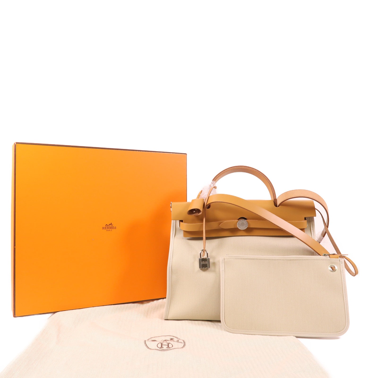 HERMES 帆布Herbag PM銀扣手挽肩背兩用袋