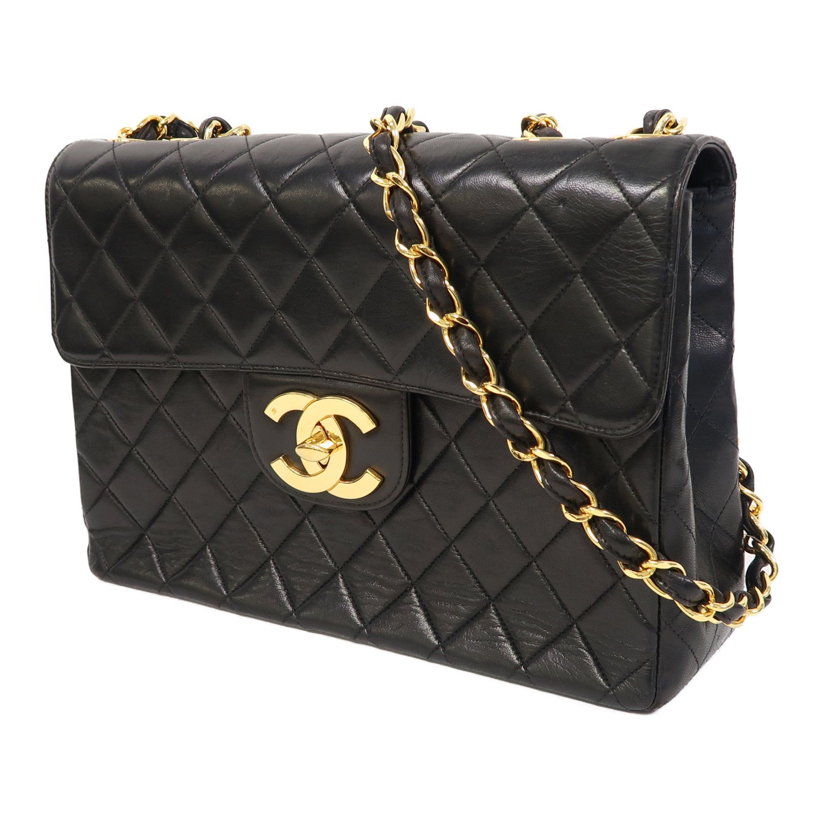 CHANEL 【激減優惠】菱格羊皮皮革Chain Shoulder金扣鏈帶肩背袋黑色