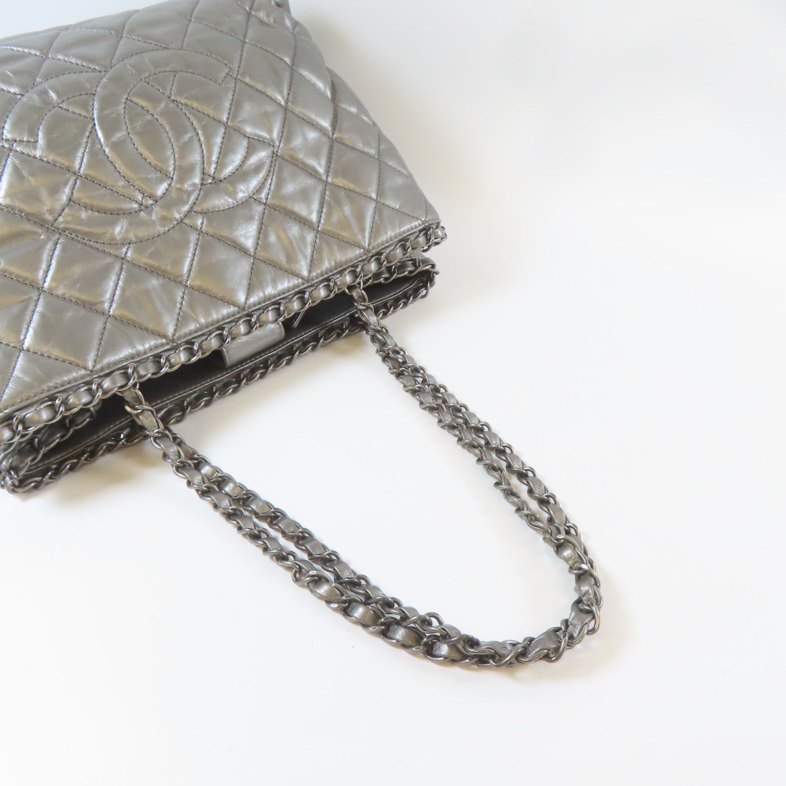 CHANEL 【激減優惠】菱格牛皮皮革Chain Shoulder Bag銀扣肩背袋銀色