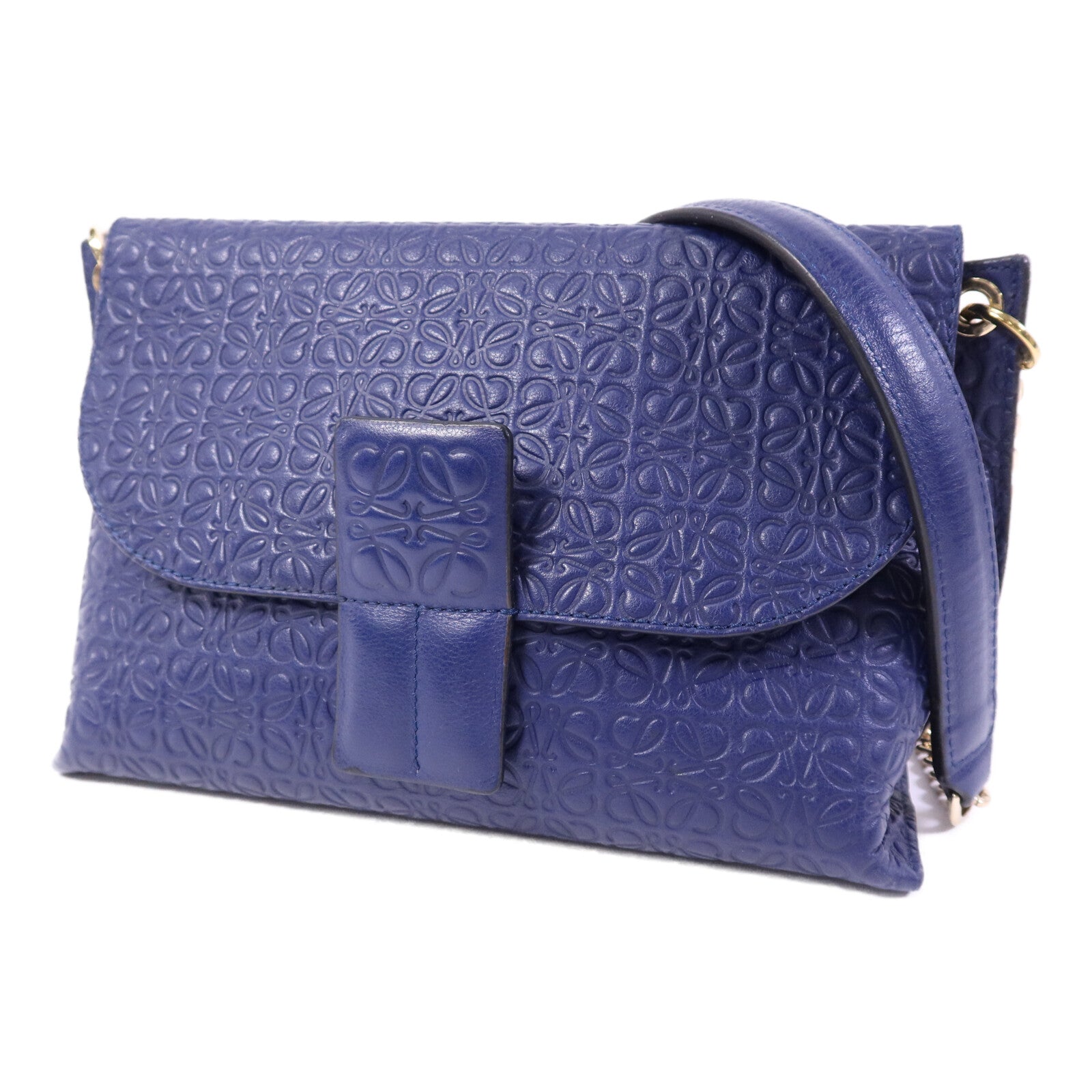 LOEWE 牛皮皮革Avenue Anagram金扣鏈帶肩背袋