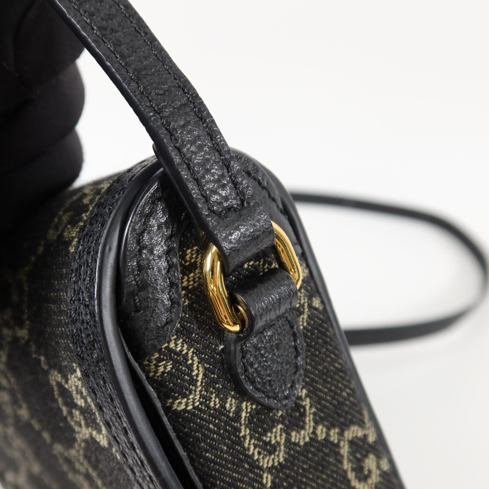 GUCCI 帆布/牛皮皮革Horsebit 1955肩背袋
