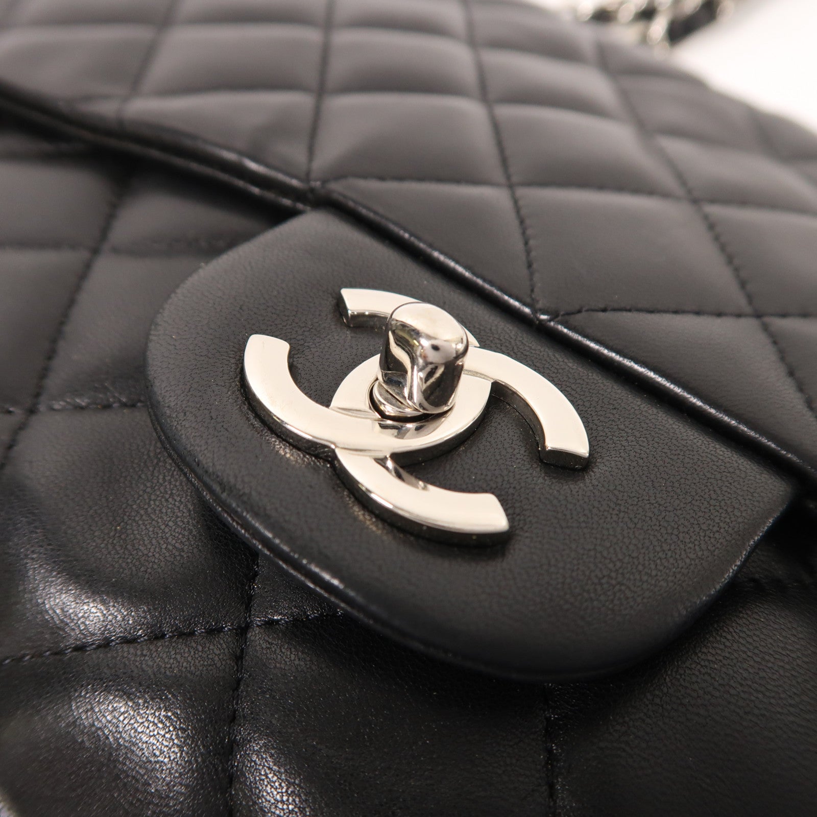 CHANEL 羊皮皮革Large Classic銀扣鏈帶肩背袋