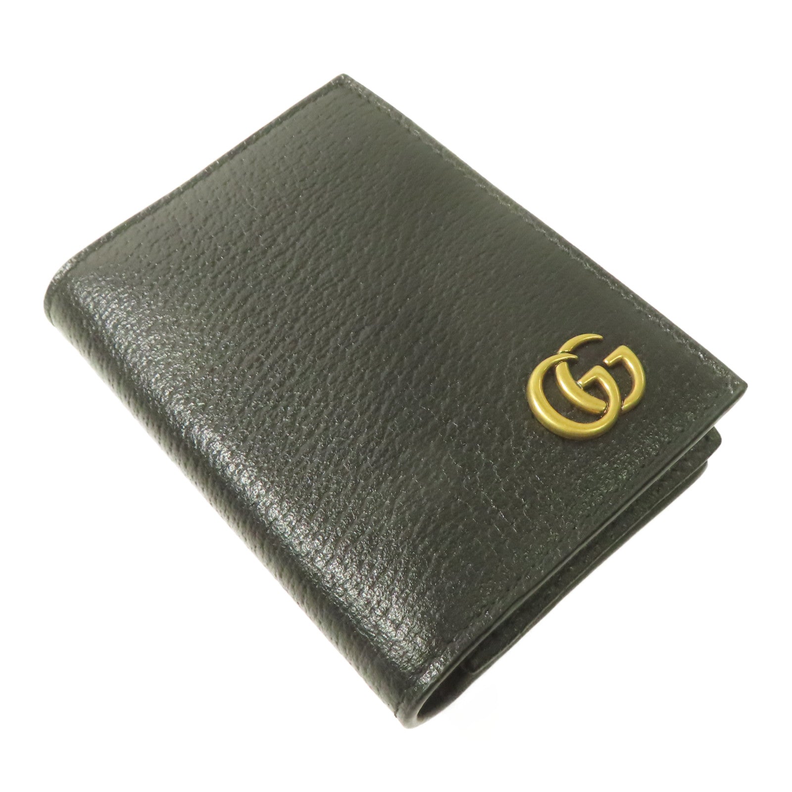 GUCCI 牛皮皮革Card Case金扣折疊錢包黑色