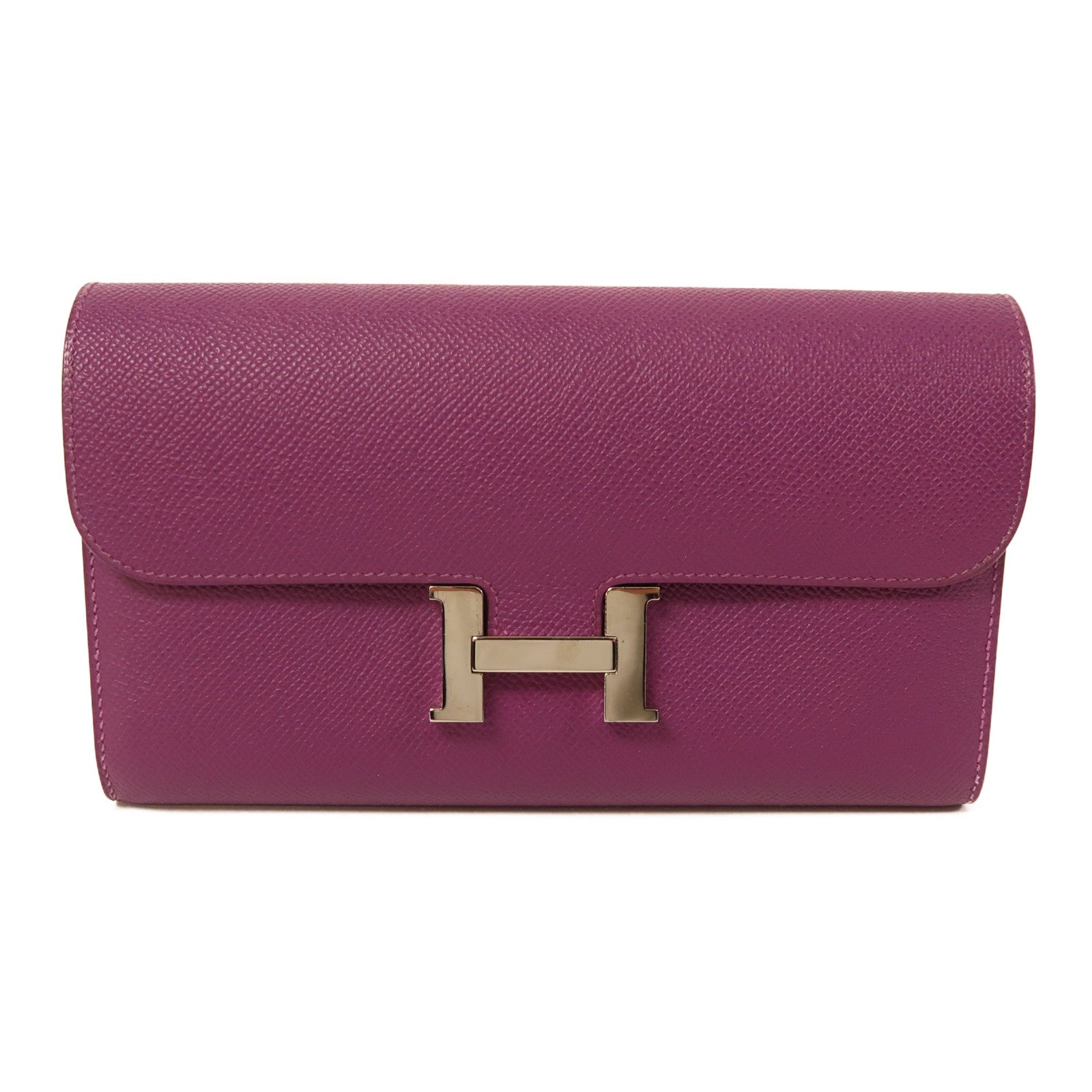 HERMES Epsom皮革Constance Long Wallet銀扣長錢包海葵紫色