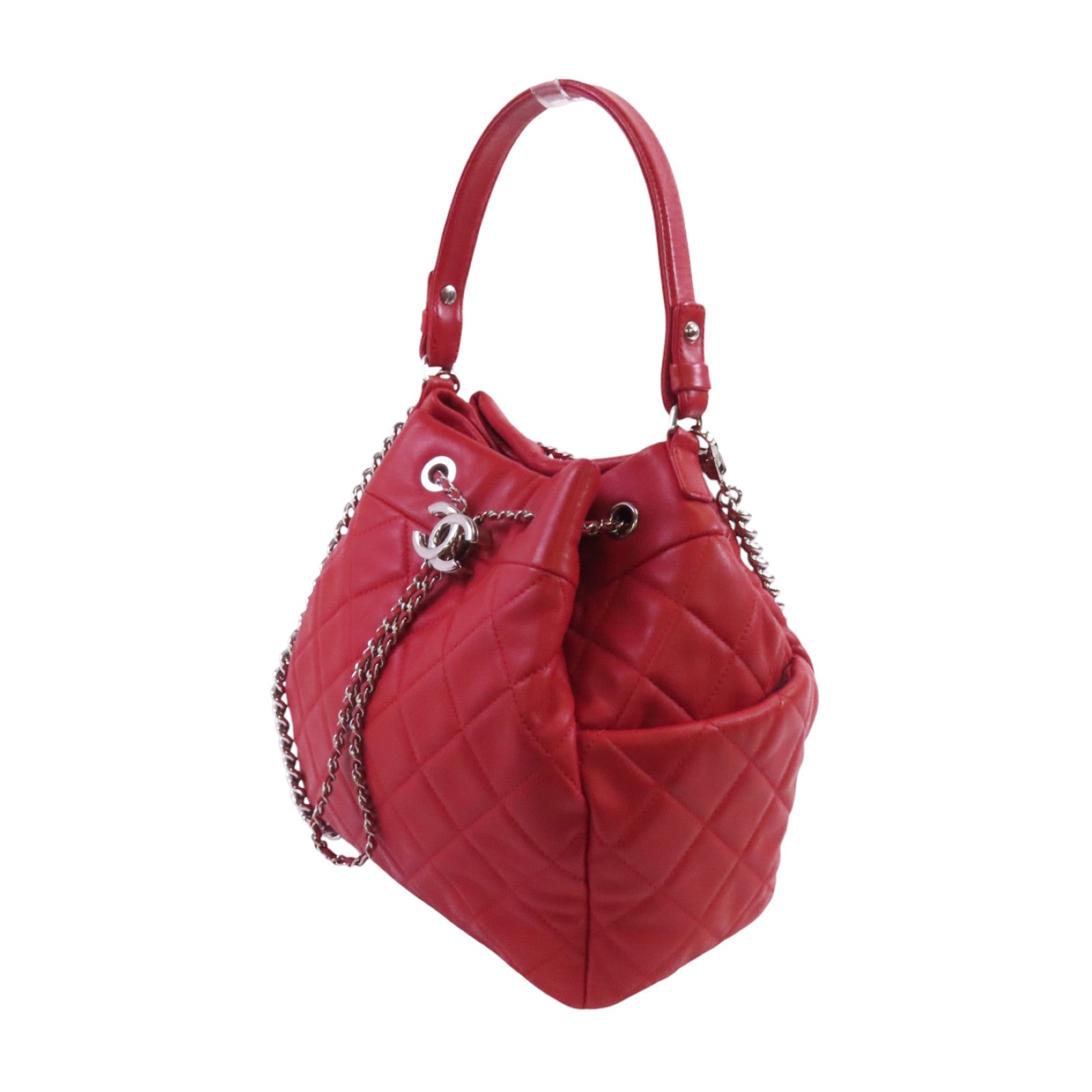 CHANEL 羊皮皮革2Way Bucket Bag銀扣鏈帶手挽肩背兩用袋