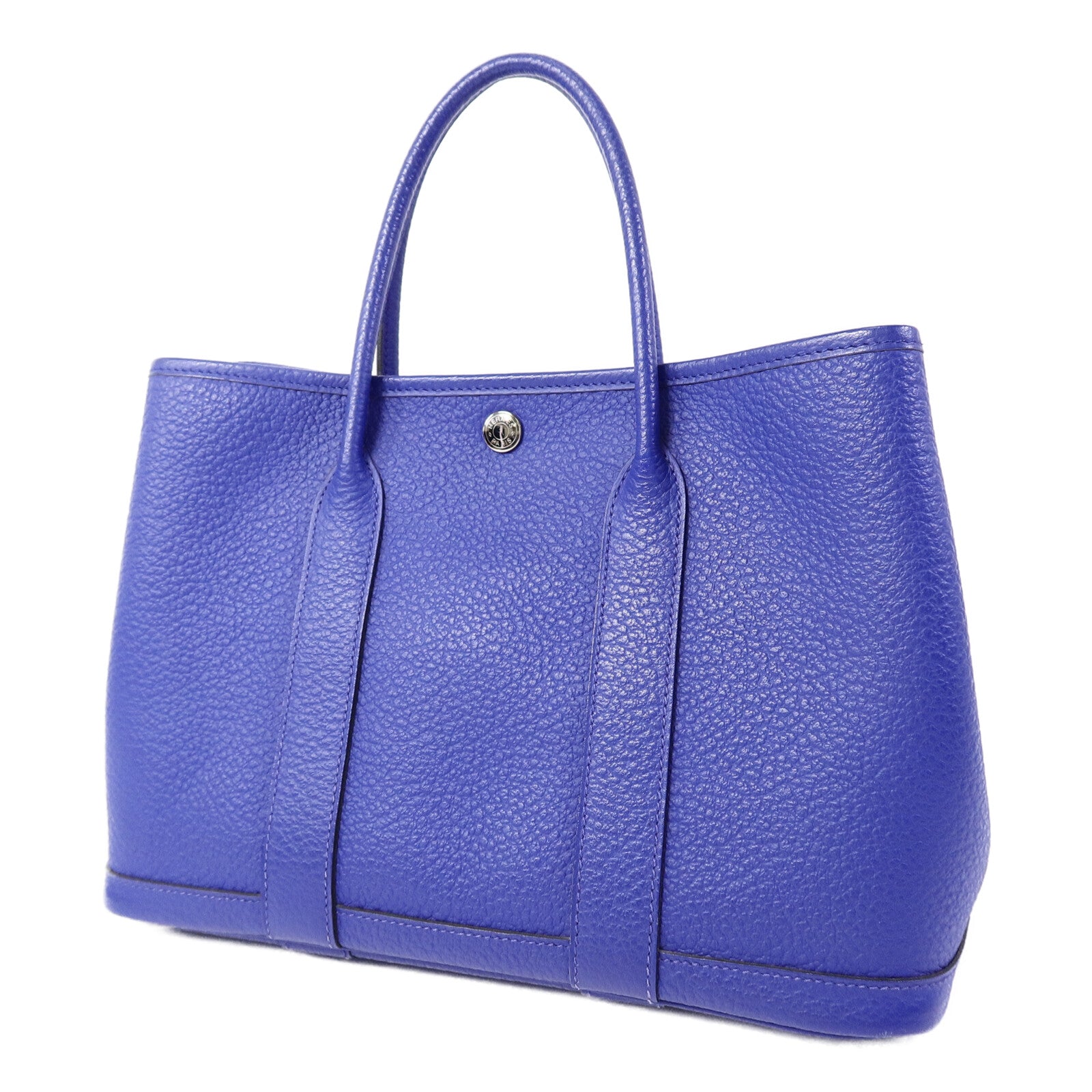 HERMES Clemence皮革Garden Party TPM手挽袋Bleu Electrique
