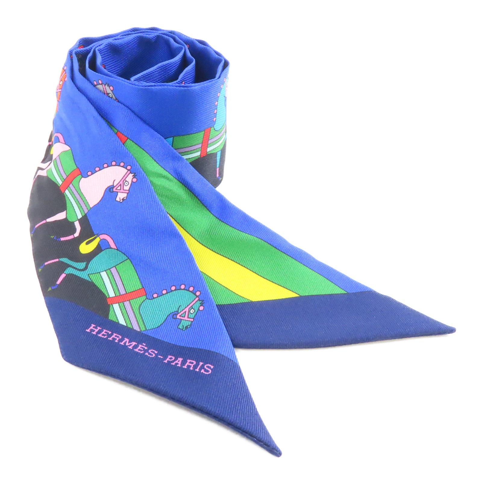 HERMES 絲質Twilly絲巾藍色/彩色
