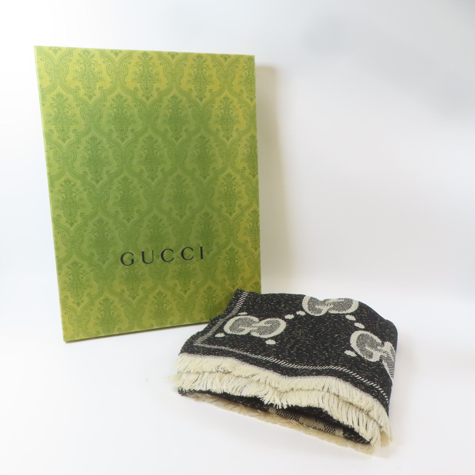 GUCCI 羊毛Muffler圍巾黑色/米色