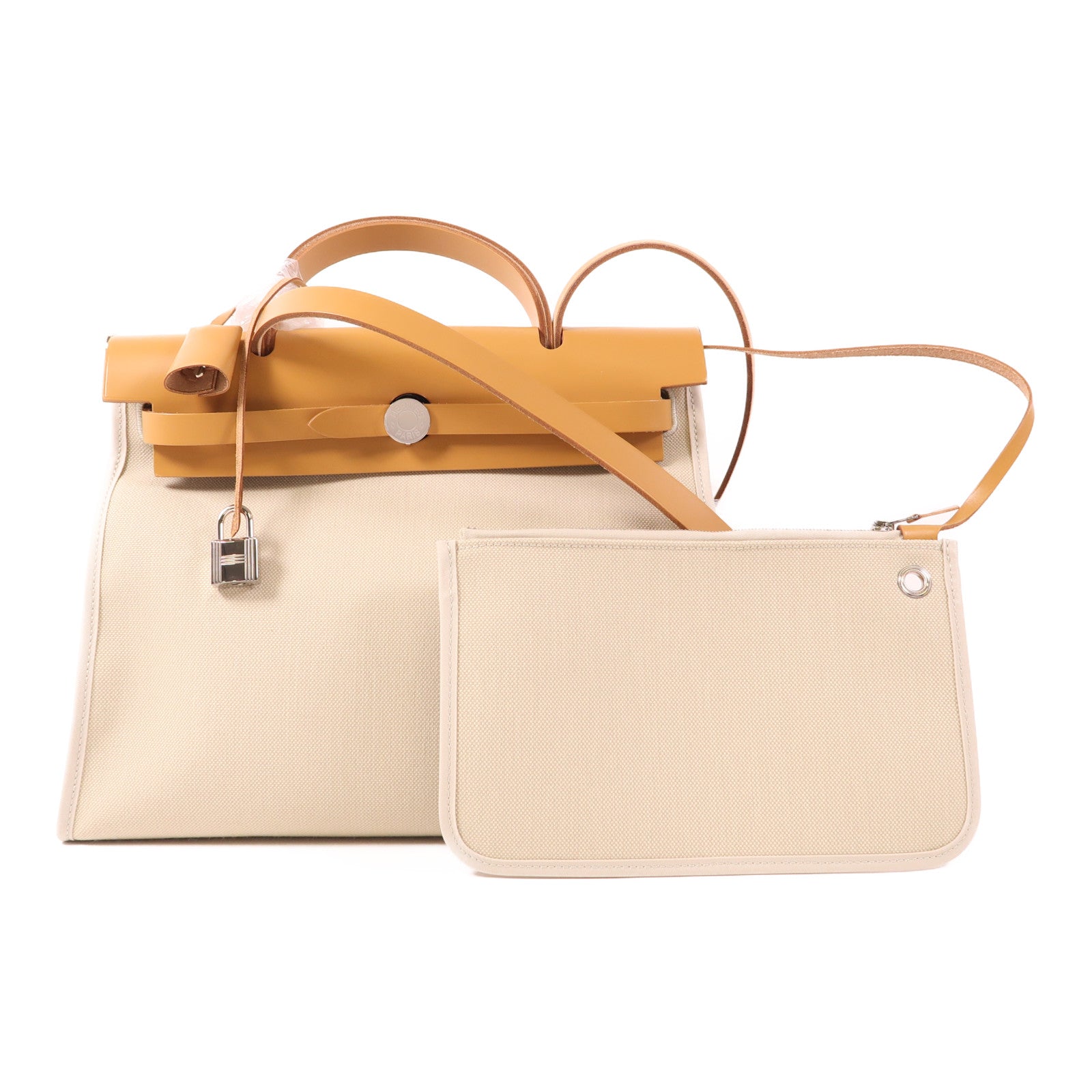 HERMES 帆布Herbag PM銀扣手挽肩背兩用袋