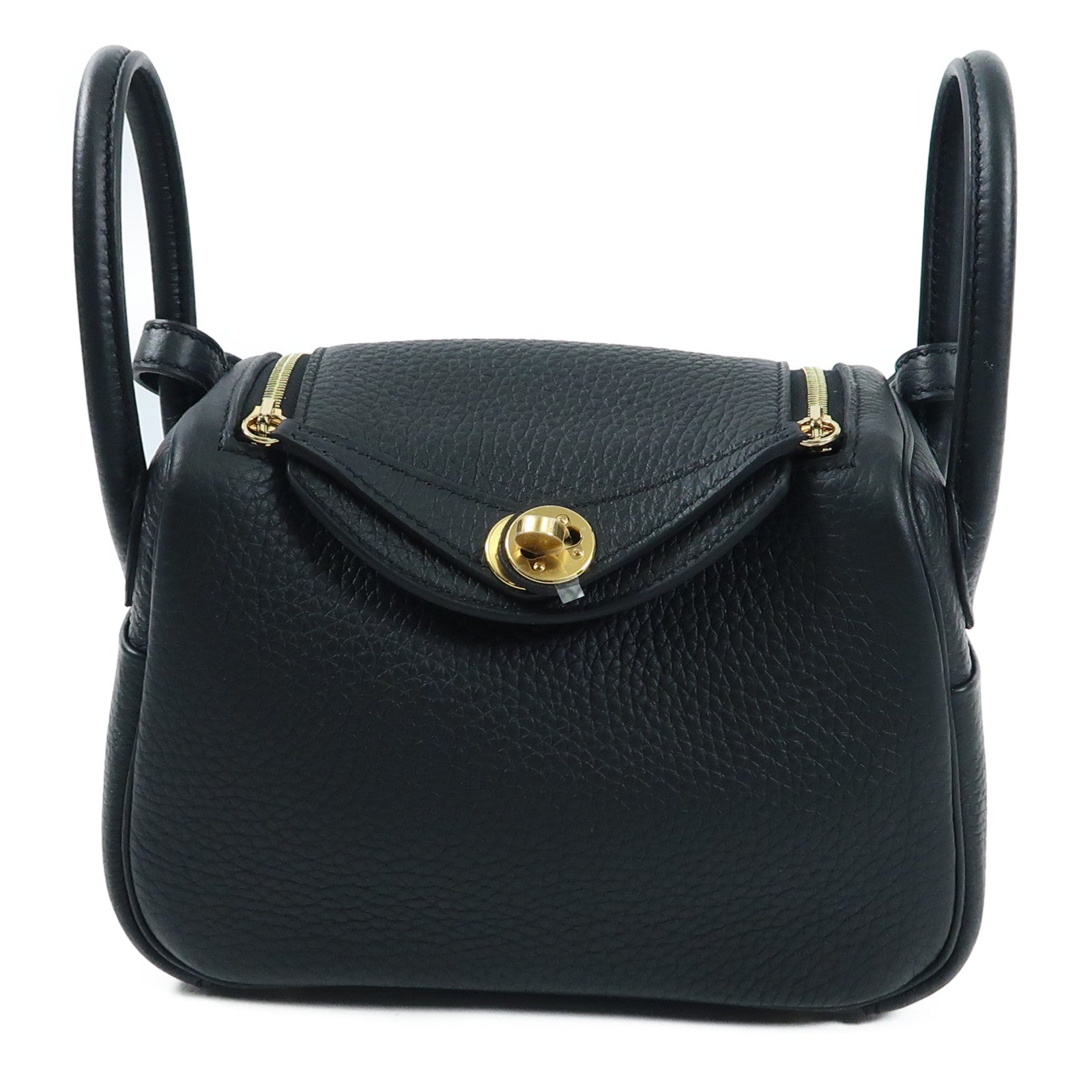 HERMES Clemence皮革Mini Lindy20金扣肩背袋Noir