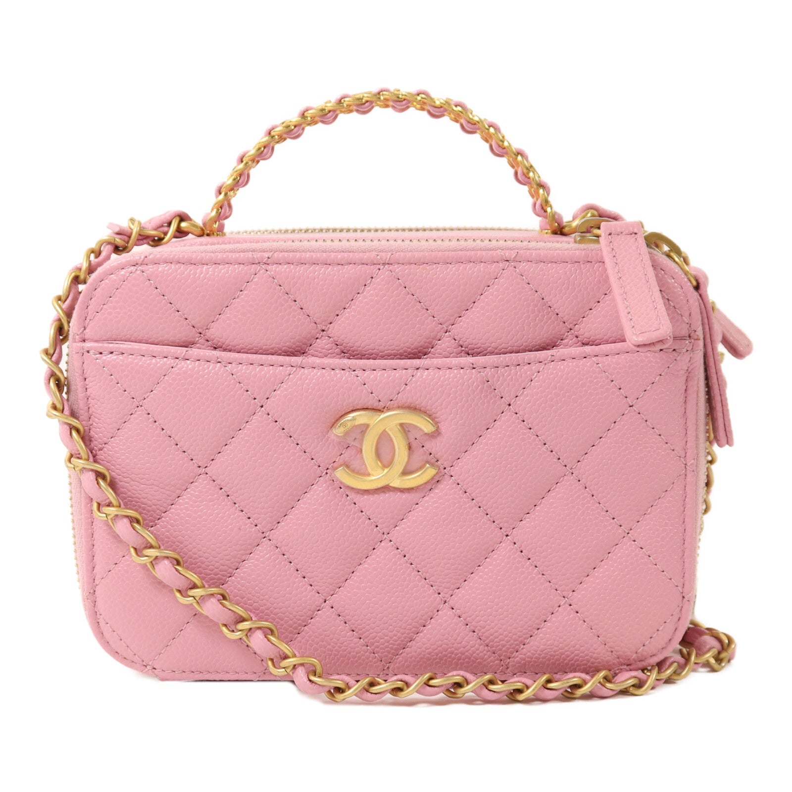 CHANEL 牛皮皮革Vanity Case金扣鏈帶肩背袋