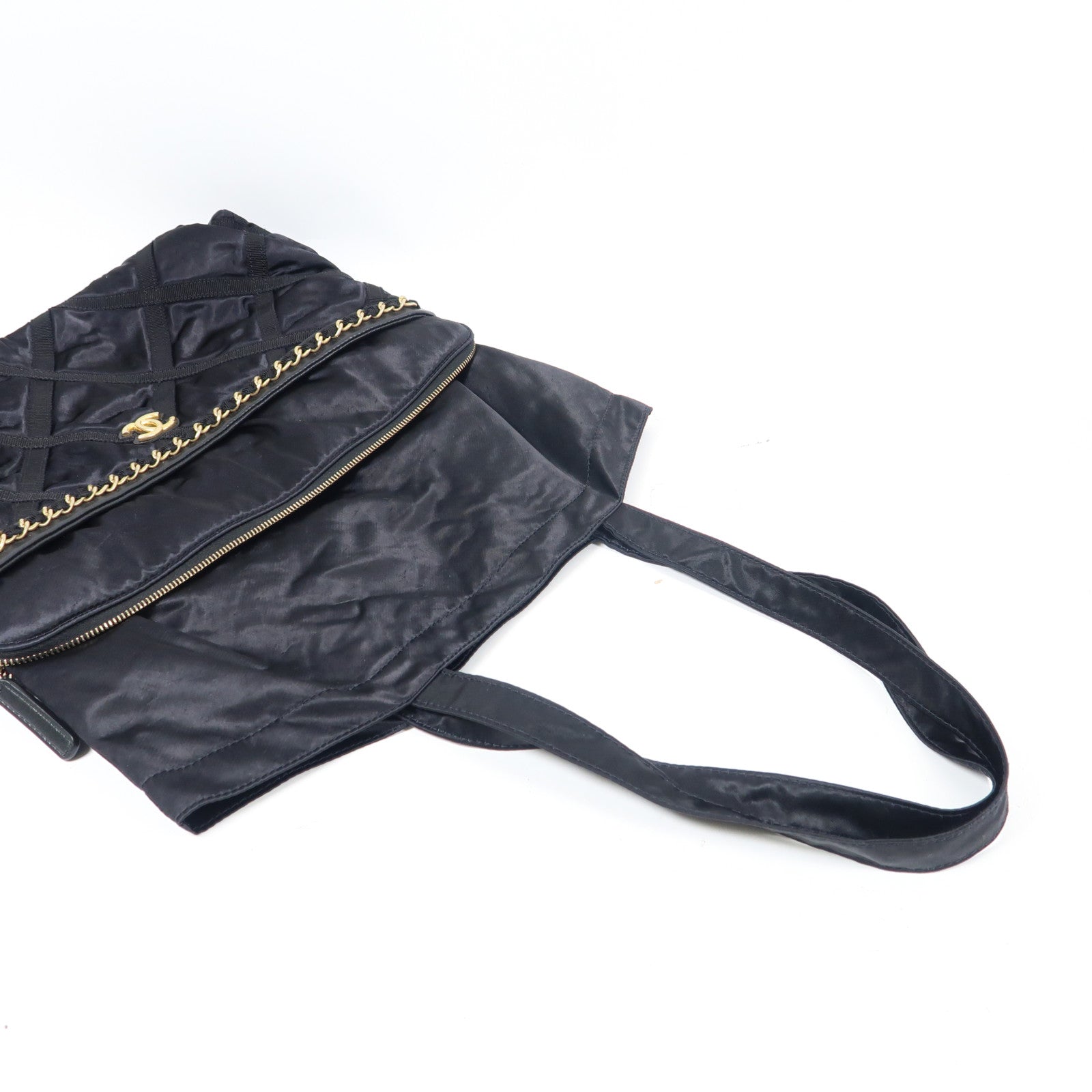 CHANEL 皮革/絲質Pouch Tote Bag手挽袋黑色