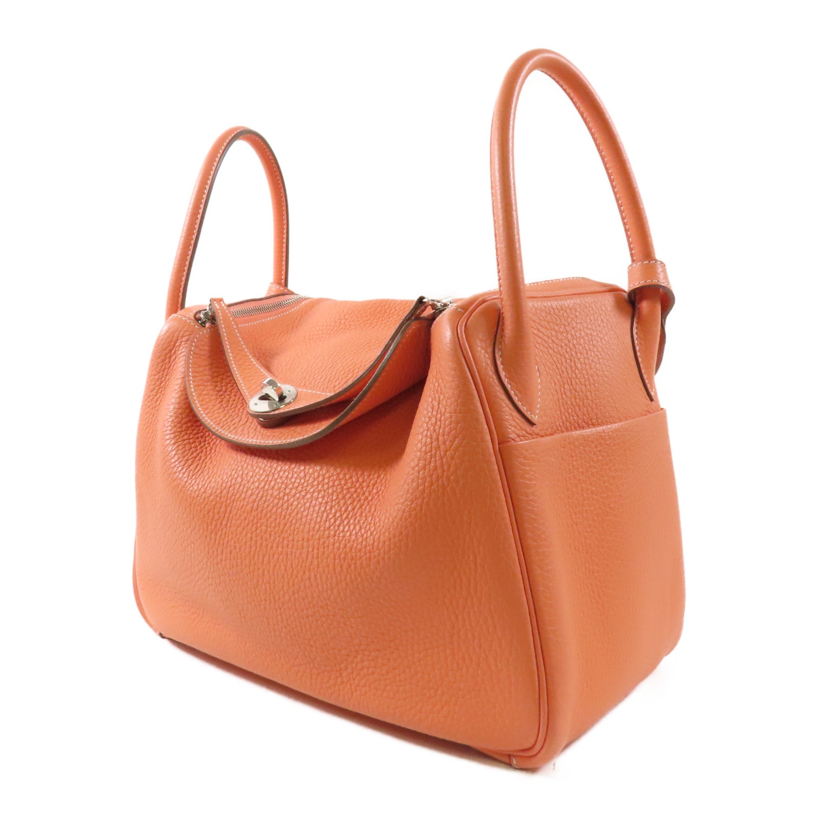 HERMES 【激減優惠】Clemence皮革Lindy 30銀扣肩背袋Flamingo