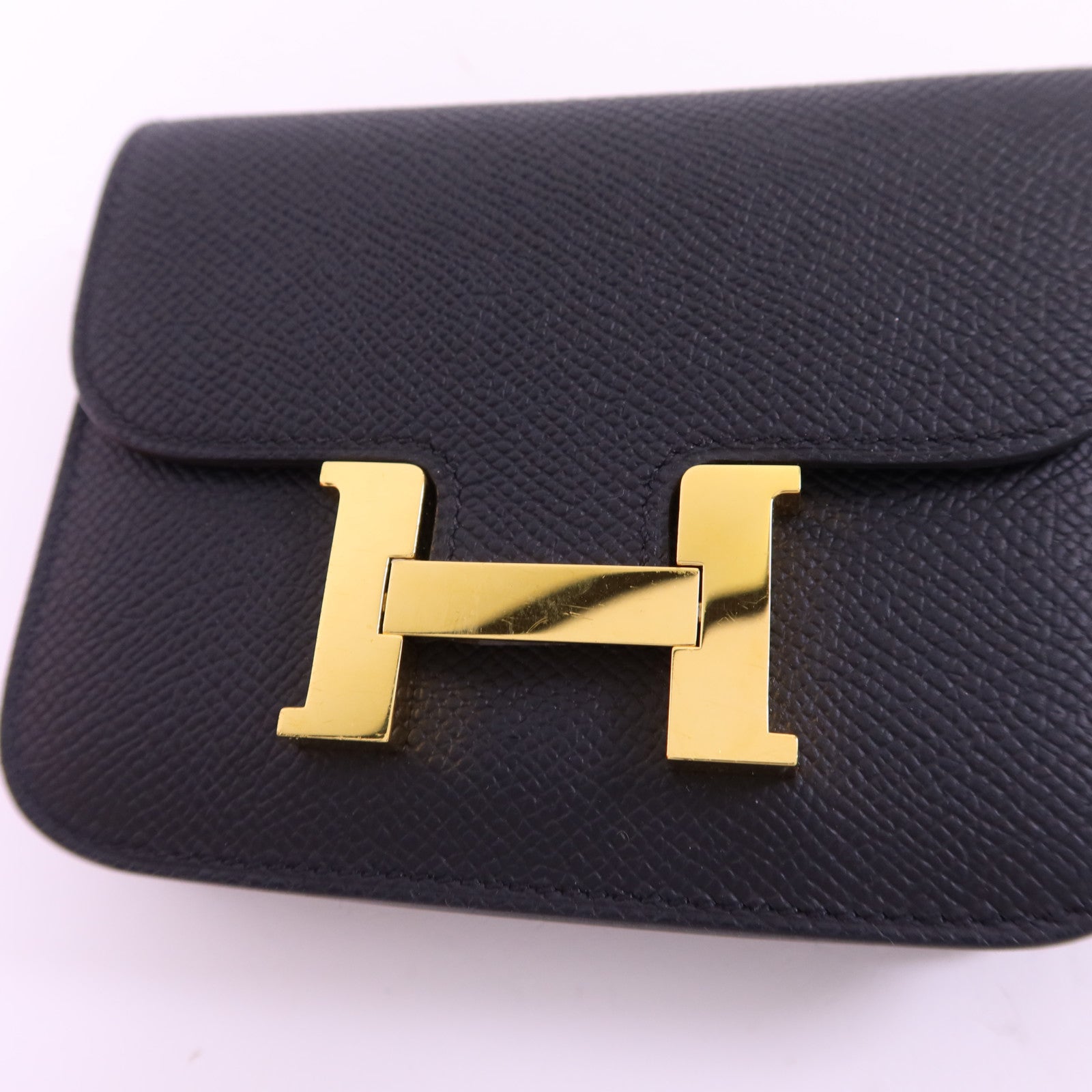 HERMES Epsom皮革Constance Slim金扣錢包Noir