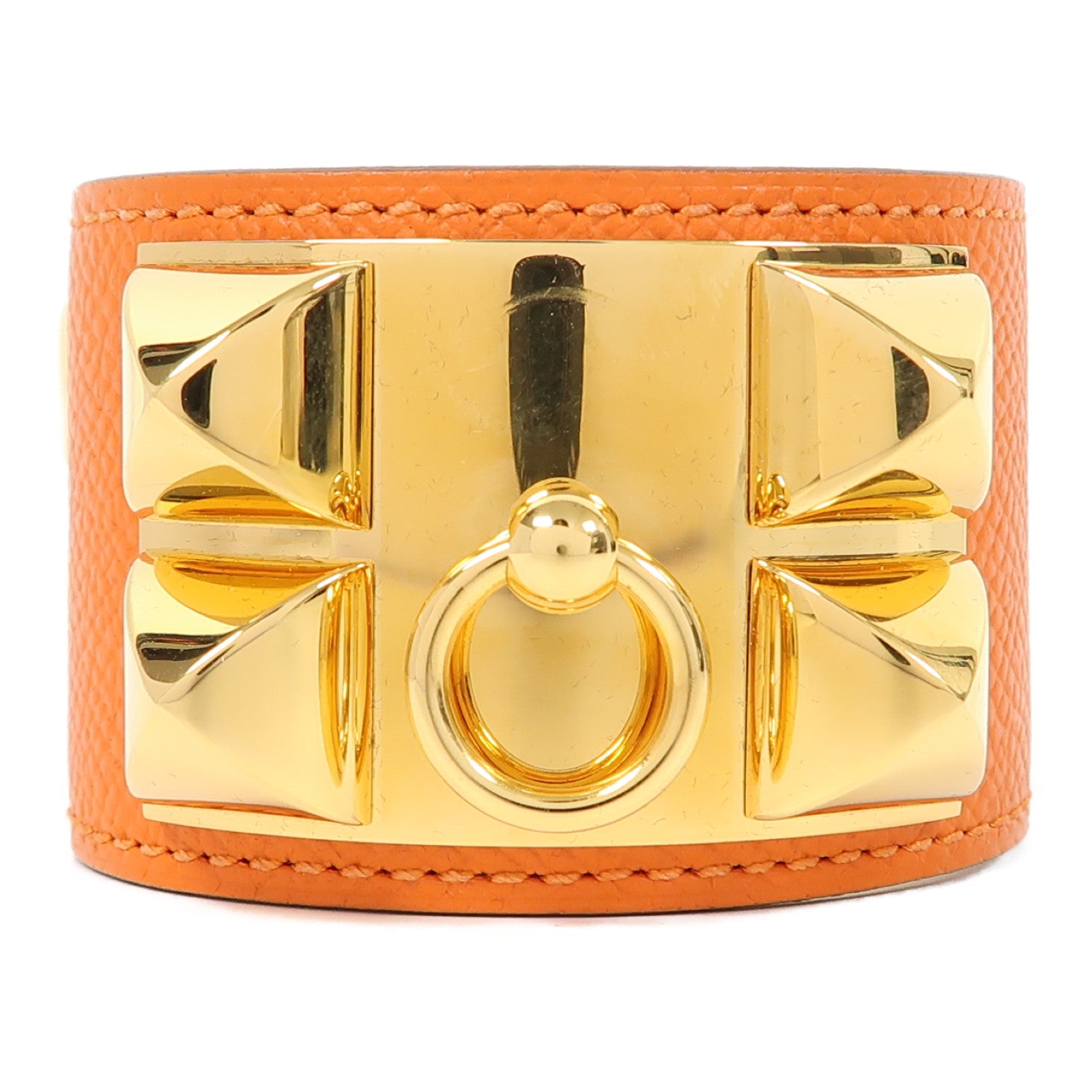 HERMES Epsom皮革Collier de Chien Bracelet手鐲橙色