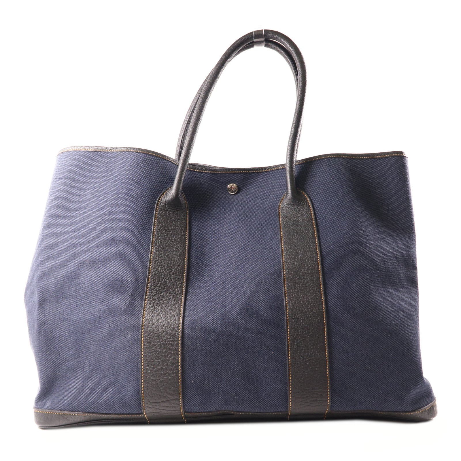 HERMES 帆布Garden GM銀扣手挽袋深藍色/黑色
