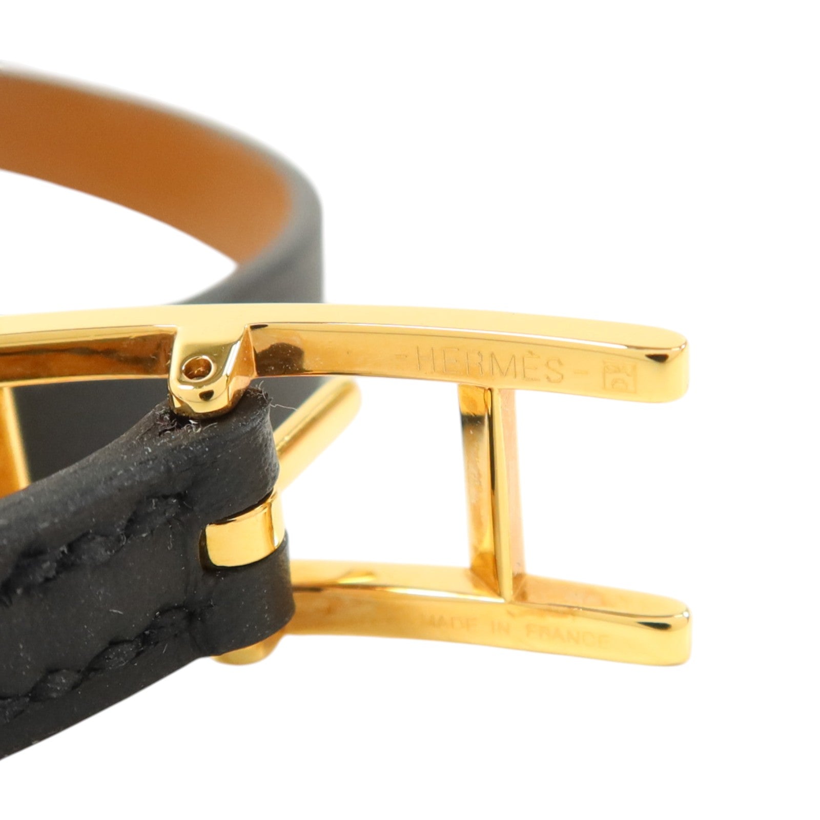 HERMES Swift皮革Behapi Double Tour金扣手鏈Noir/Fauve