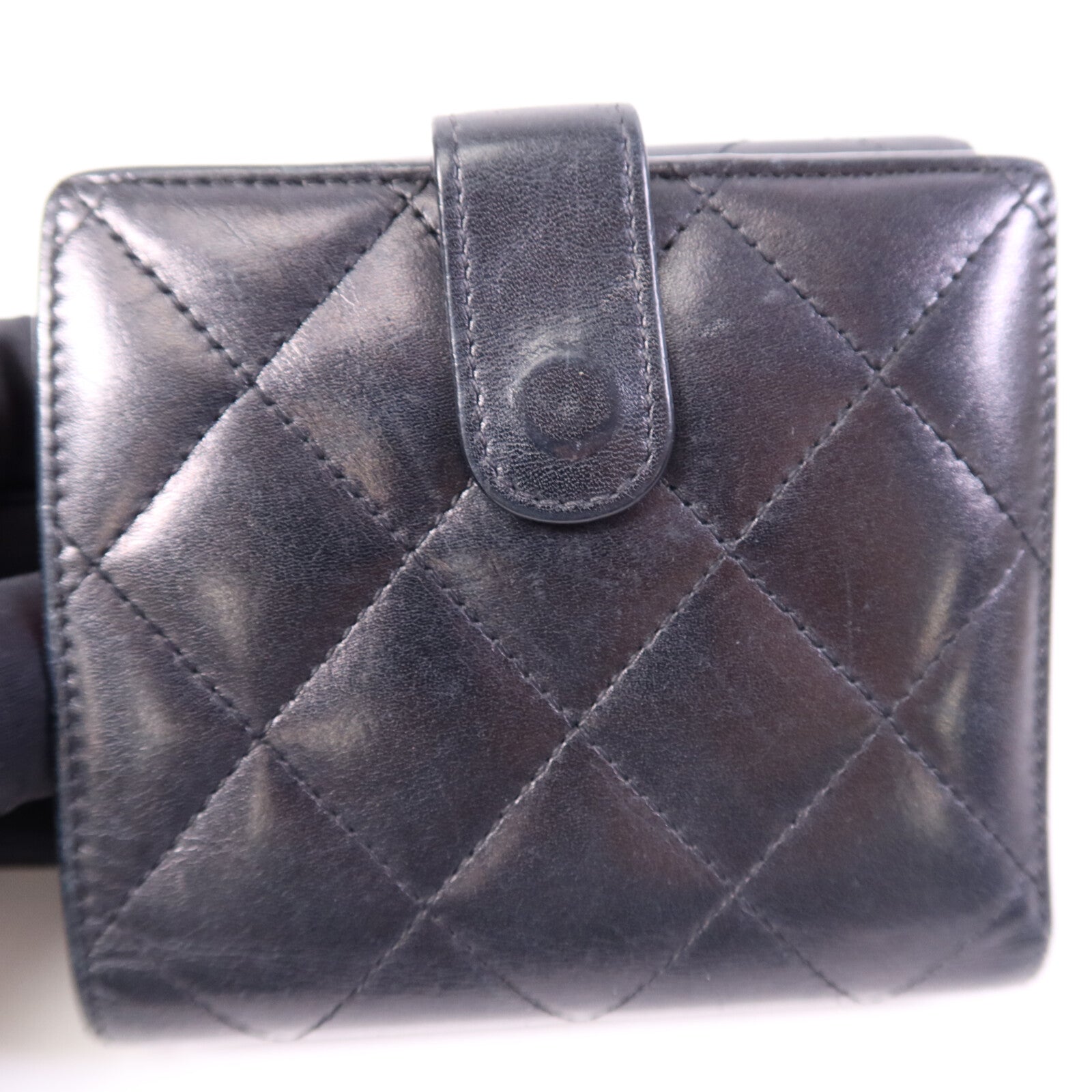 CHANEL 羊皮/漆皮皮革Cambon Wallet銀扣錢包