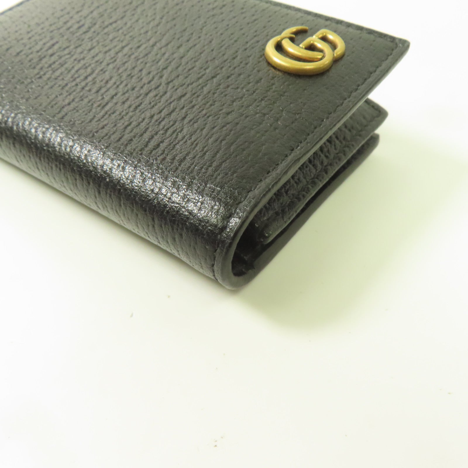 GUCCI 牛皮皮革Card Case金扣折疊錢包黑色