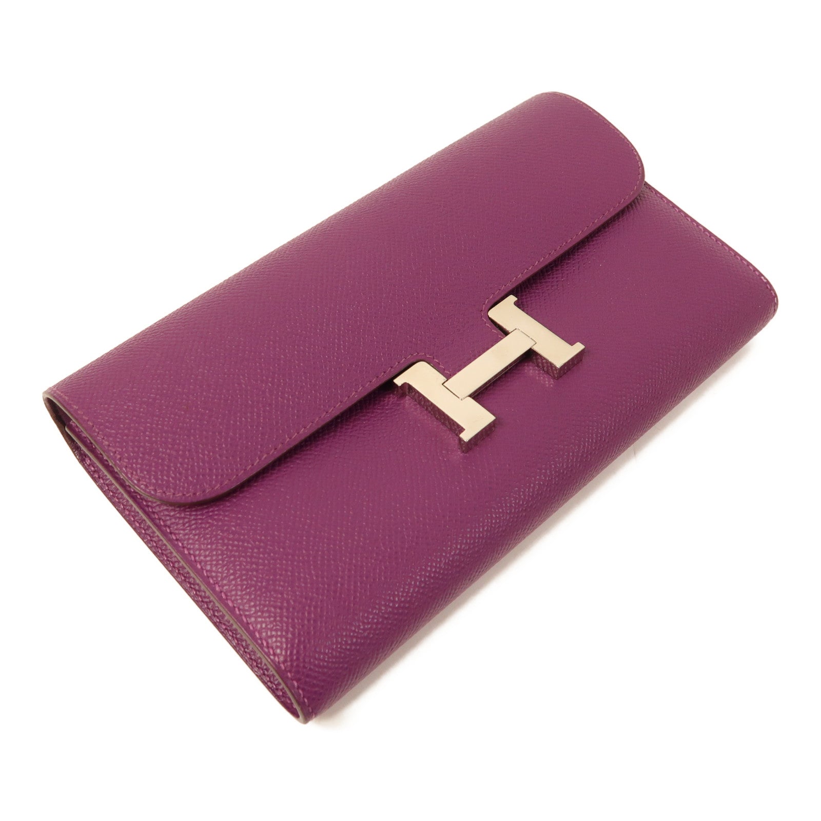 HERMES Epsom皮革Constance Long Wallet銀扣長錢包海葵紫色