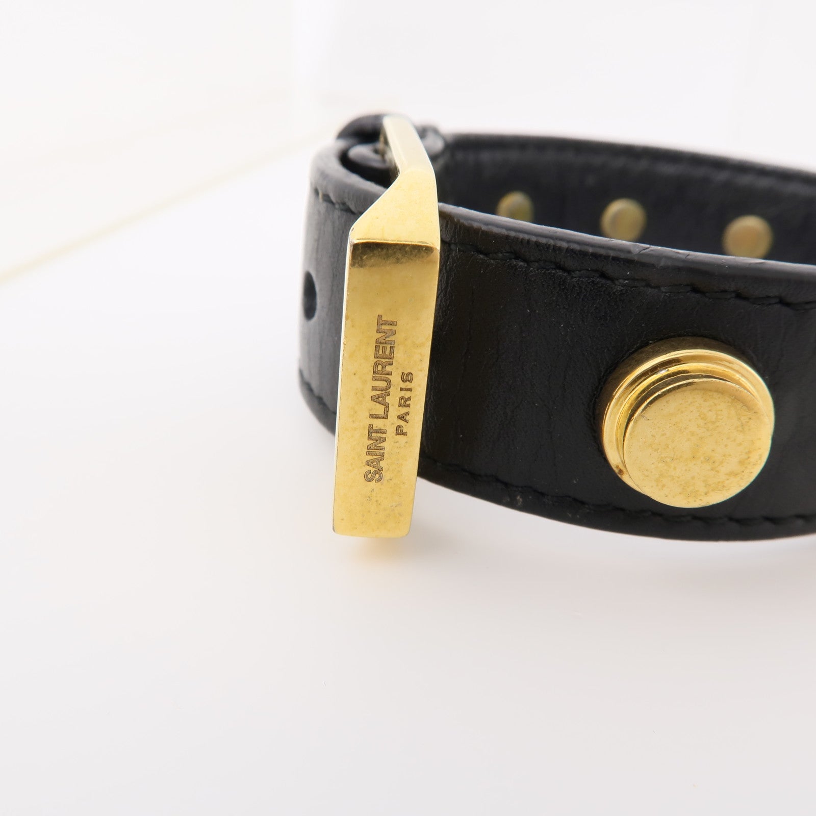 SAINT LAURENT 牛皮皮革/金屬Bracelet手鏈黑色/金色