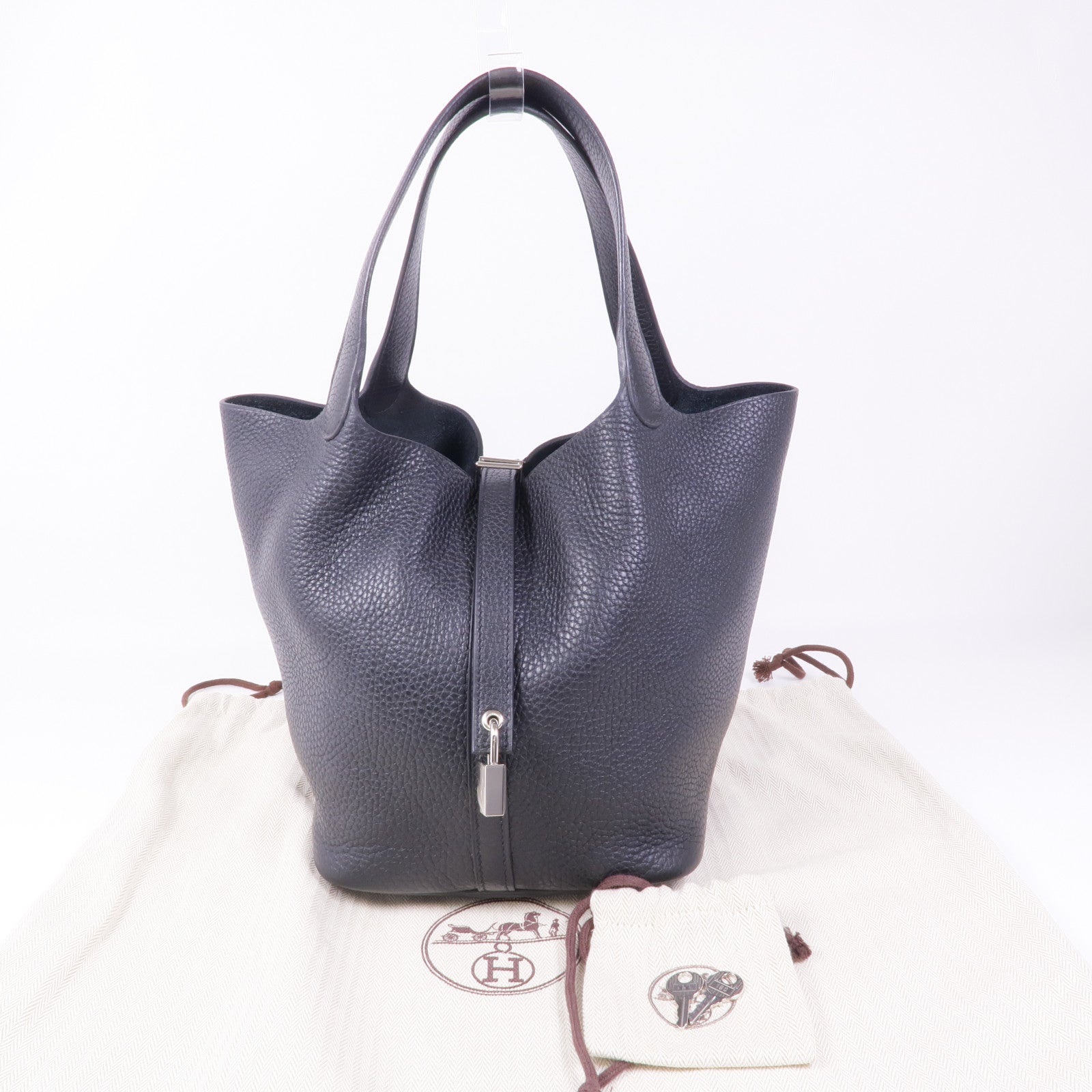 HERMES Clemence皮革Picotin MM銀扣手挽袋89 Noir